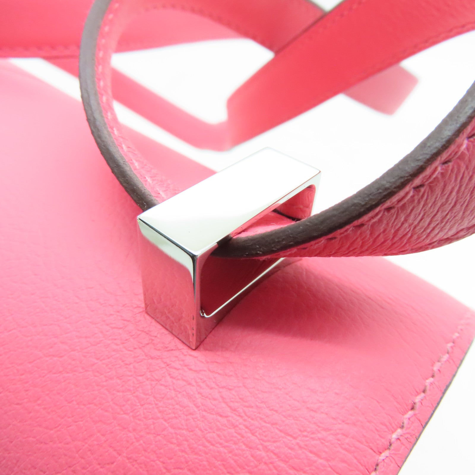 HERMES Evercolor leather Constance 24 silver buckle handle shoulder bag Rose Azalee pink