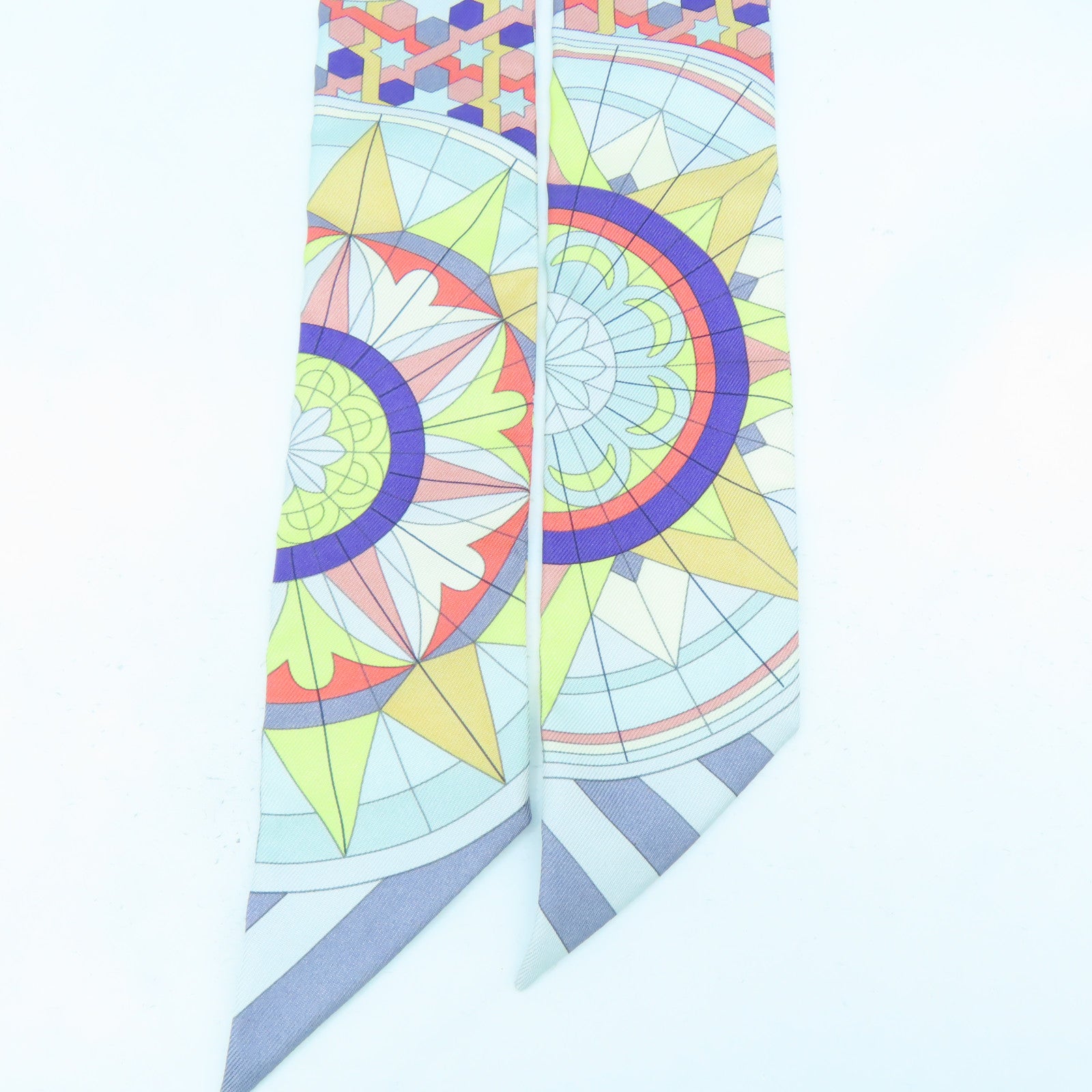 HERMES 絲質Twilly絲巾灰色/黃色/紫色
