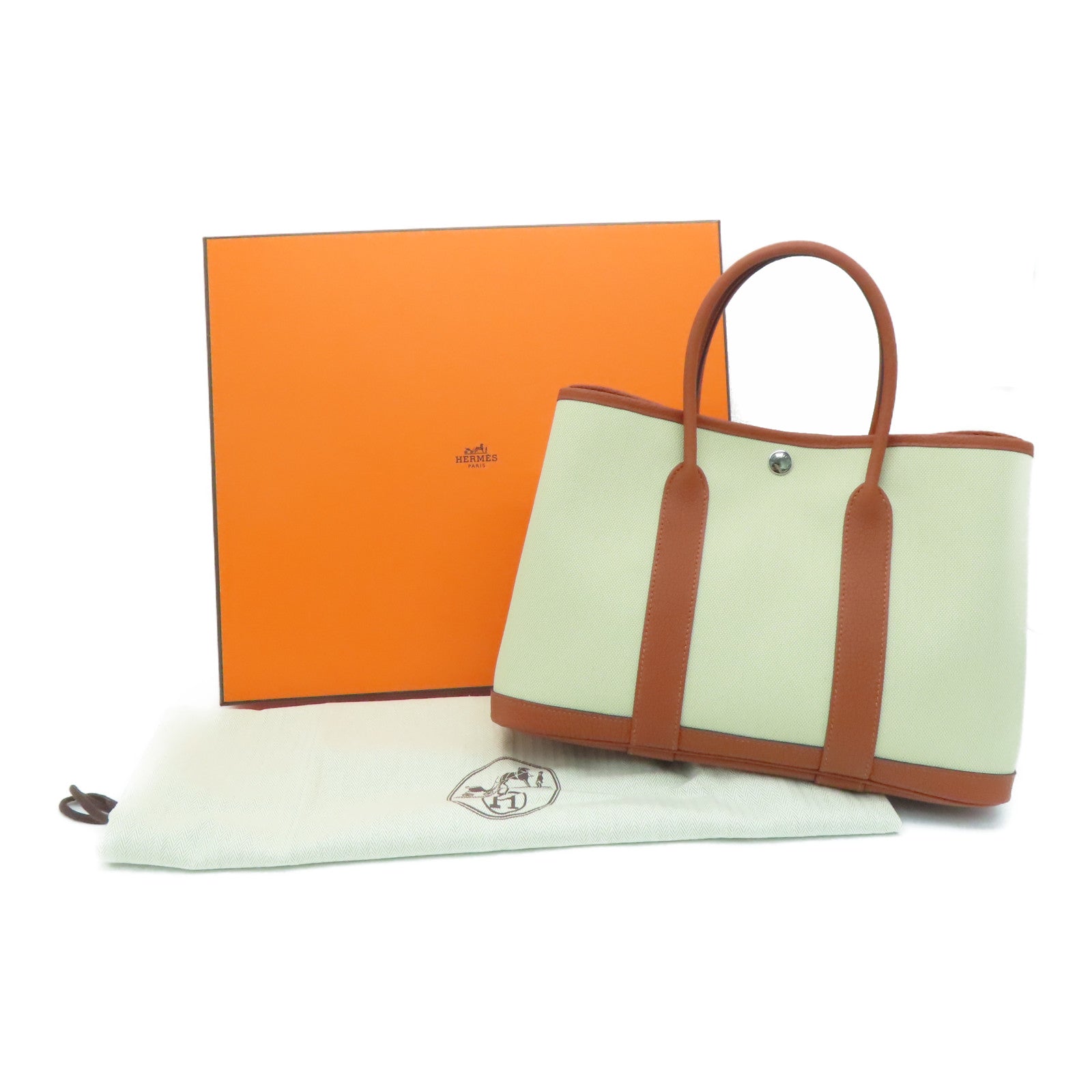 HERMES 【激减优惠】帆布Garden Party TPM银扣手挽袋米色
