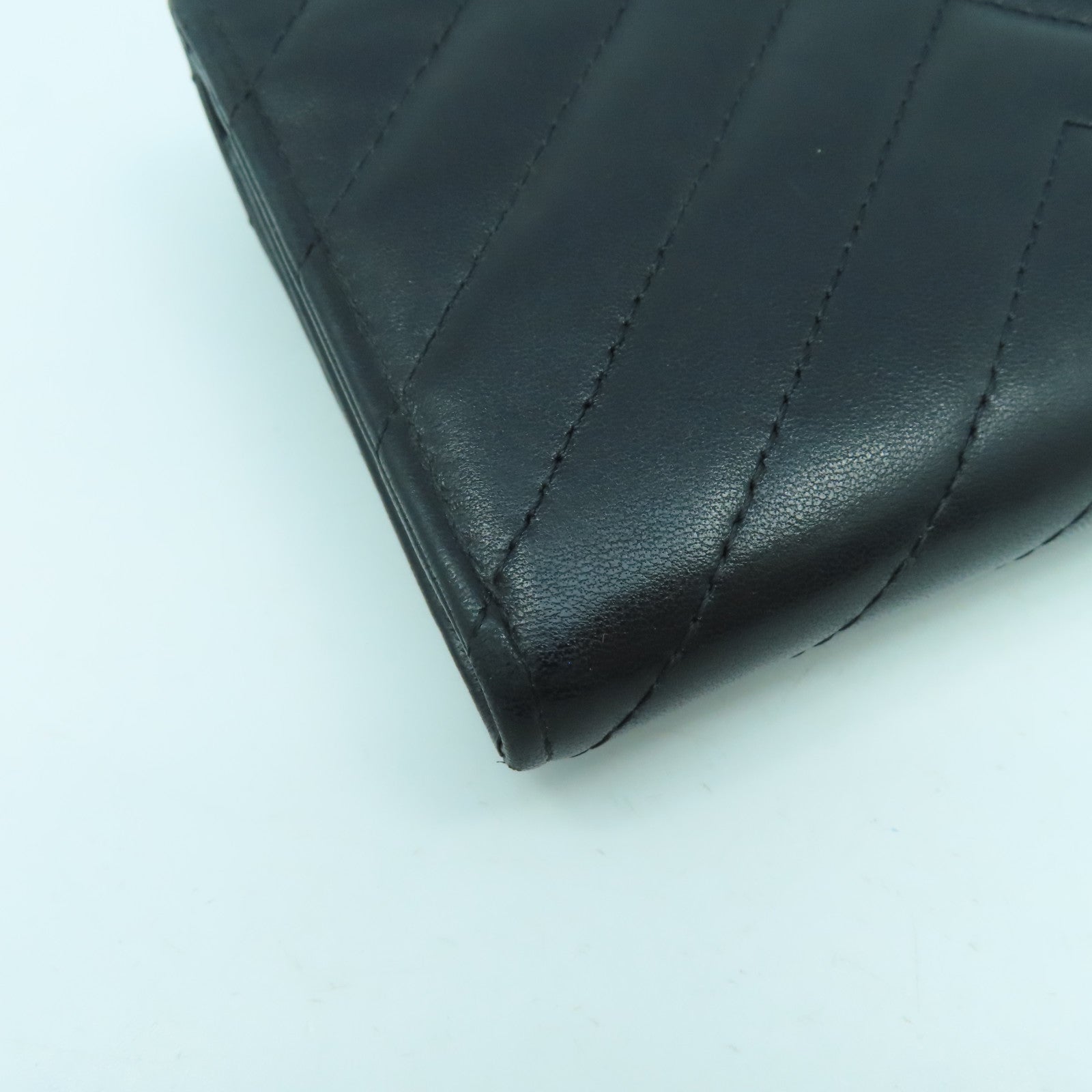 CHANEL 斜紋羊皮皮革Long Wallet金扣長錢包黑色