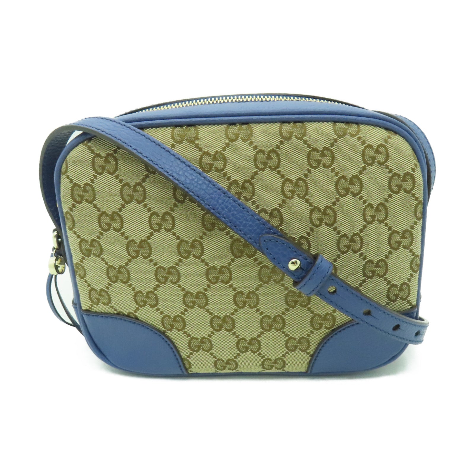 GUCCI 帆布/皮革Shoulder Bag金扣肩背袋啡色/藍色