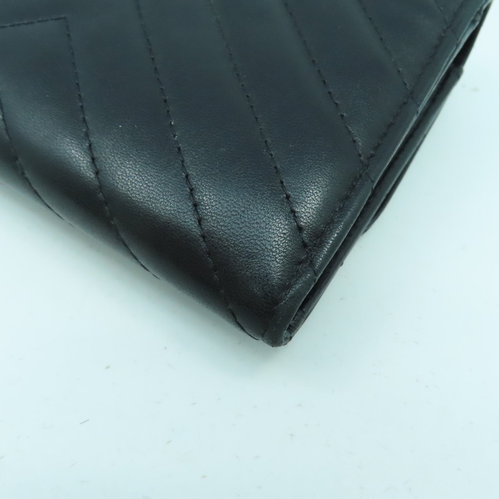 CHANEL 斜紋羊皮皮革Long Wallet金扣長錢包黑色