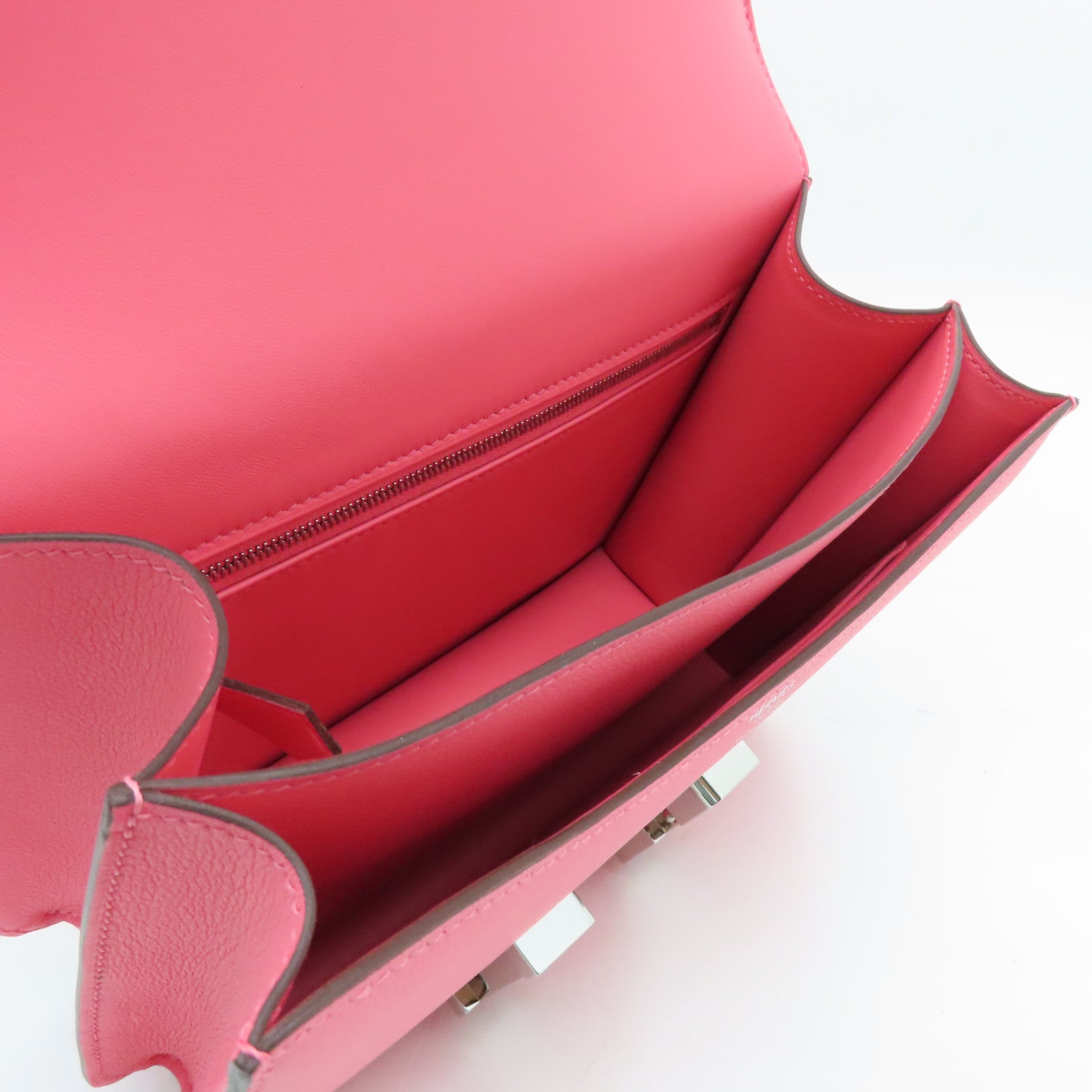 HERMES Evercolor leather Constance 24 silver buckle handle shoulder bag Rose Azalee pink