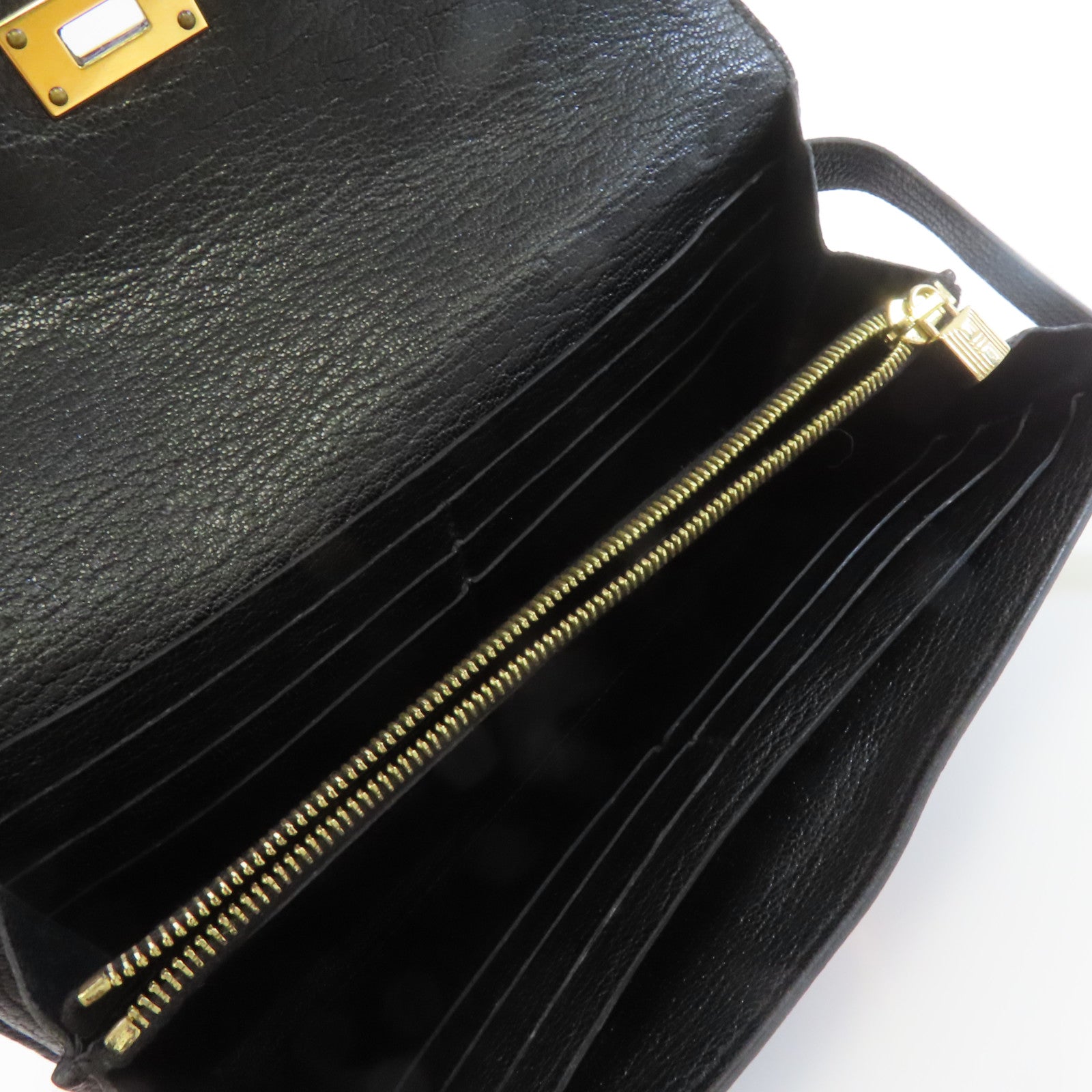 HERMES Chevre皮革Kelly Long Wallet金扣長錢包黑色
