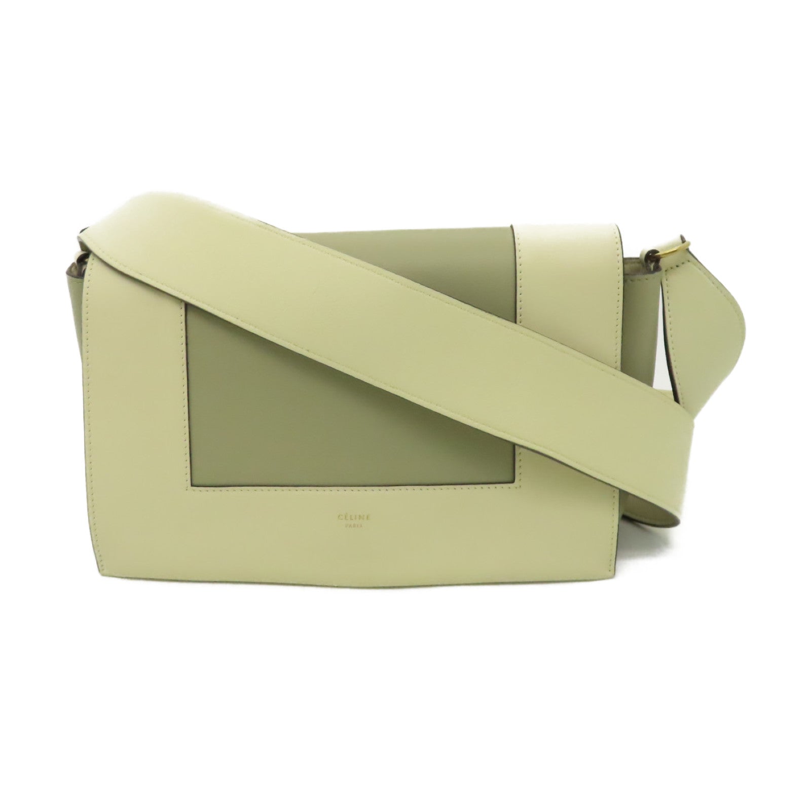 CELINE 牛皮皮革Shoulder Bag金扣肩背袋米色