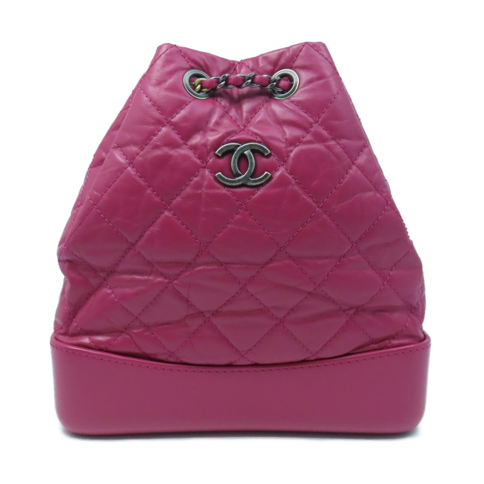 CHANEL Rhombus Sheepskin Leather Backpack Chain Belt Backpack Pink
