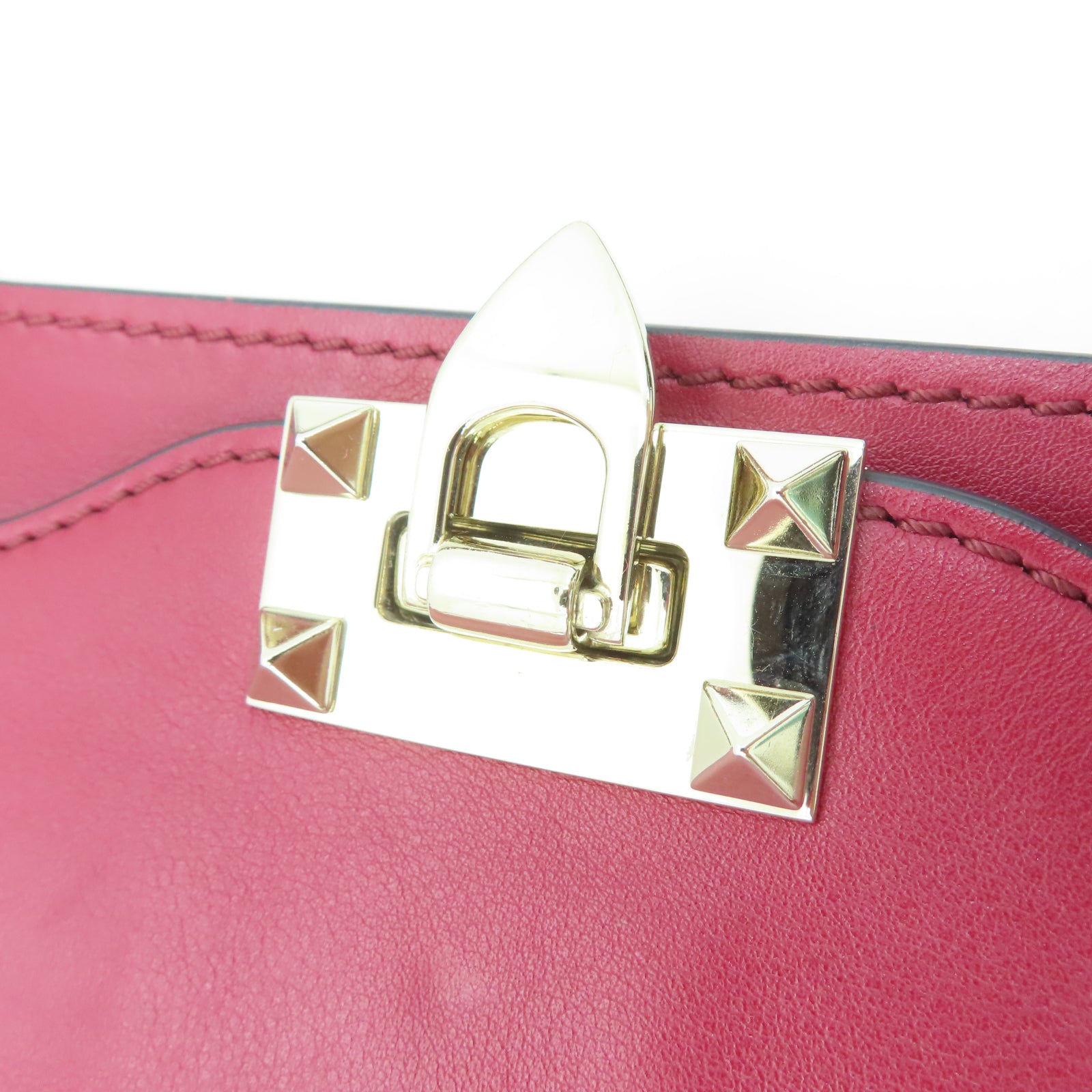 Valentino Leather Rockstud Gold Buckle Handle Shoulder Bag Red