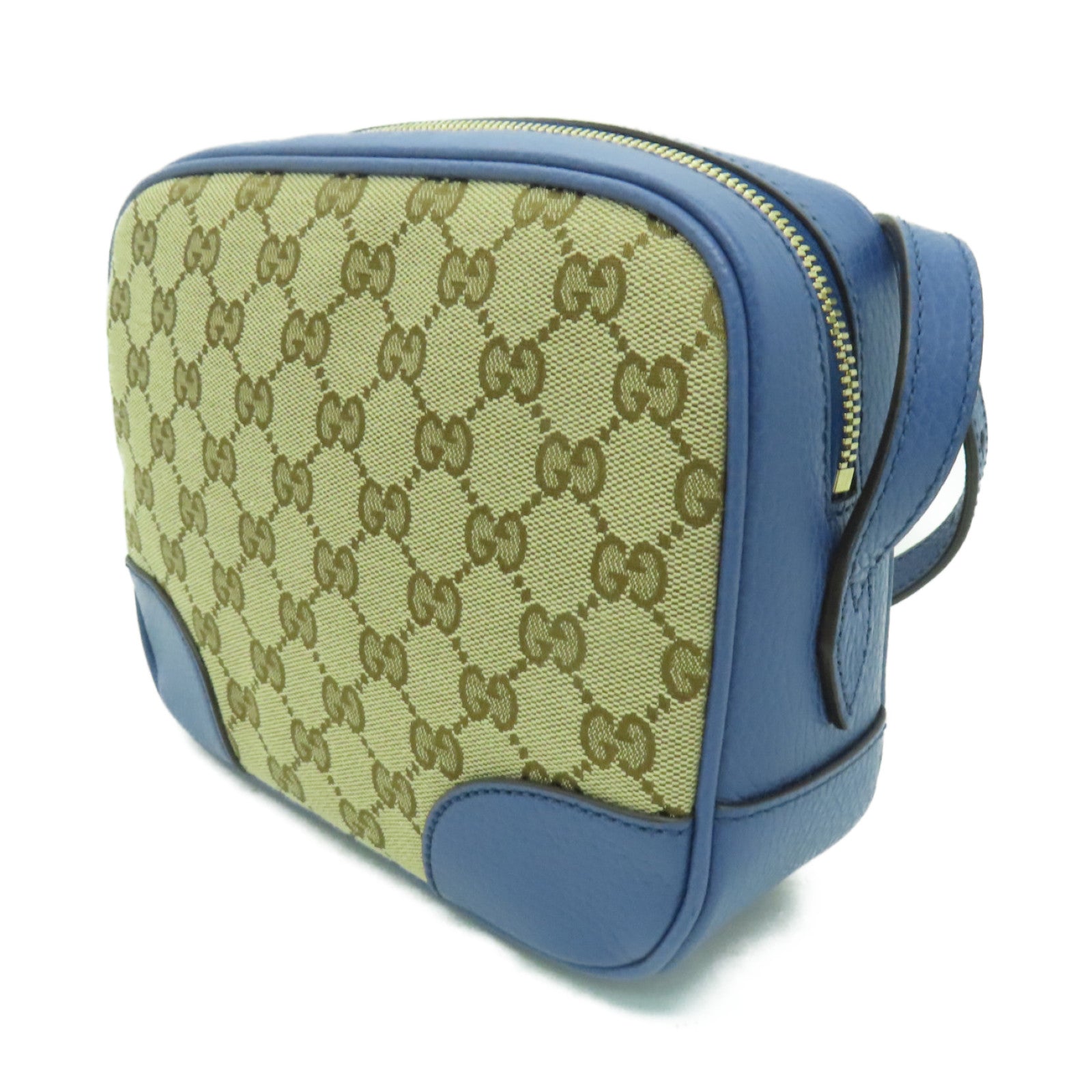 GUCCI 帆布/皮革Shoulder Bag金扣肩背袋啡色/藍色