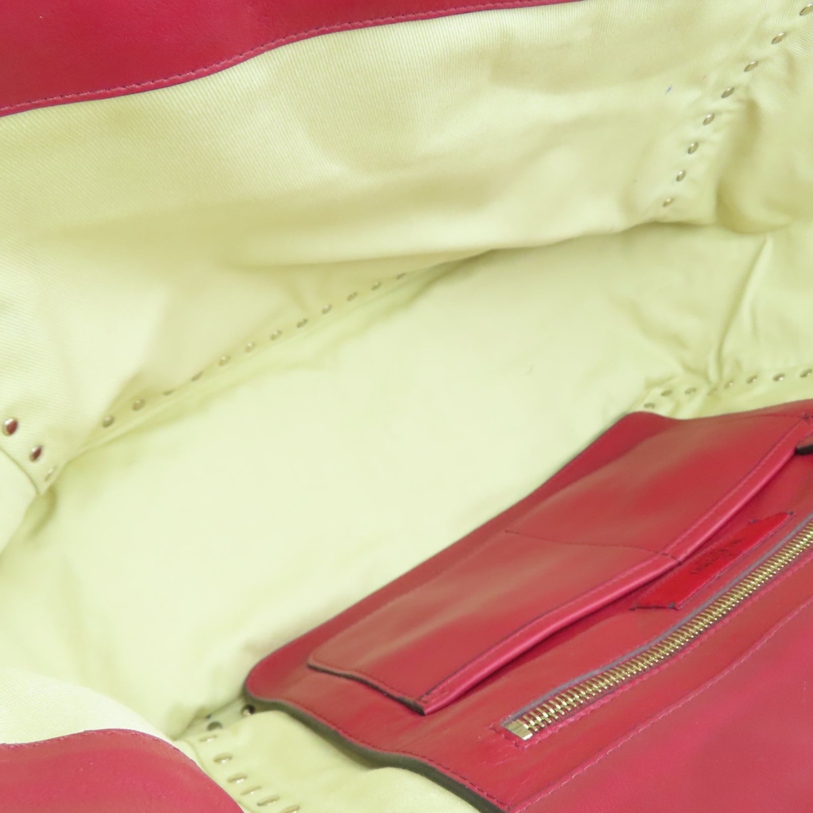 Valentino Leather Rockstud Gold Buckle Handle Shoulder Bag Red