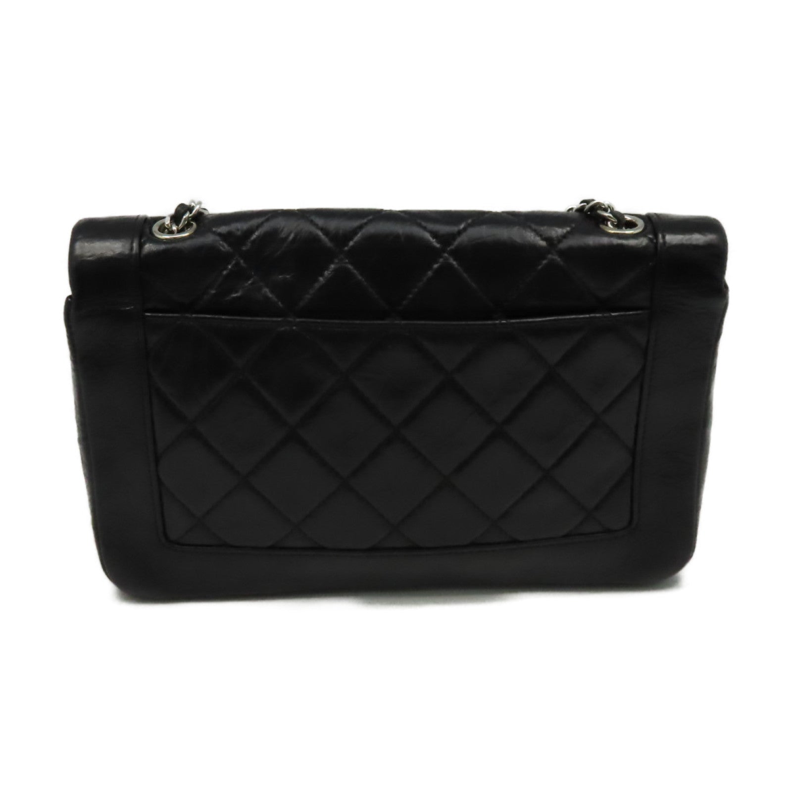 CHANEL 菱格牛皮皮革Chain Shoulder Bag銀扣鏈帶肩背袋黑色