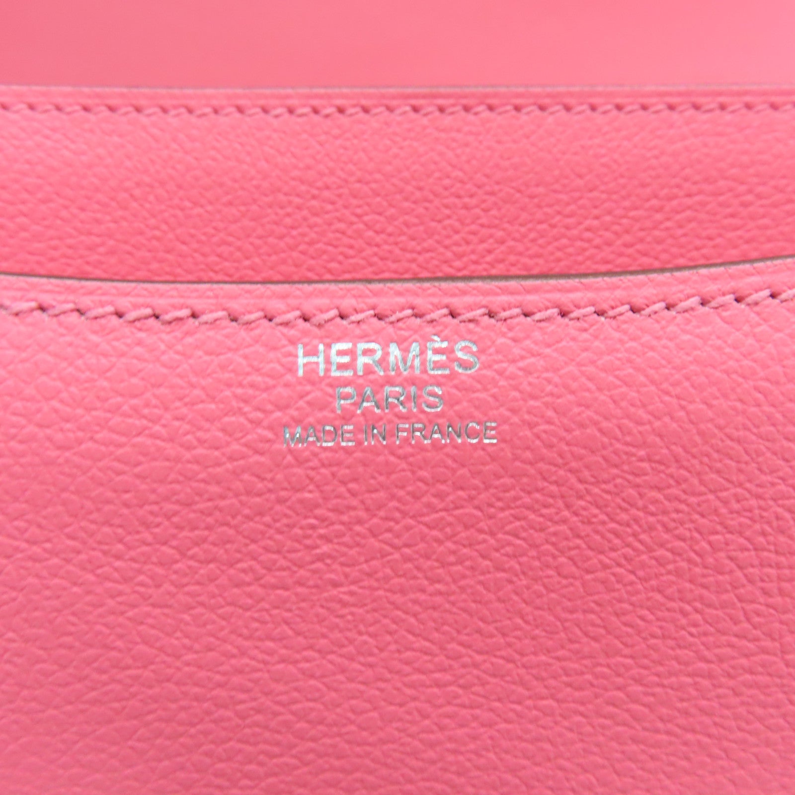 HERMES Evercolor leather Constance 24 silver buckle handle shoulder bag Rose Azalee pink