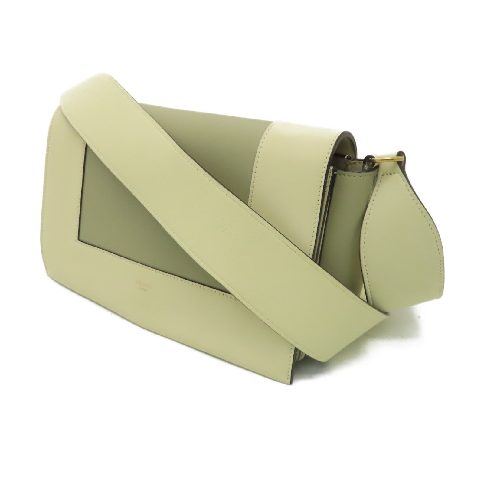 CELINE 牛皮皮革Shoulder Bag金扣肩背袋米色