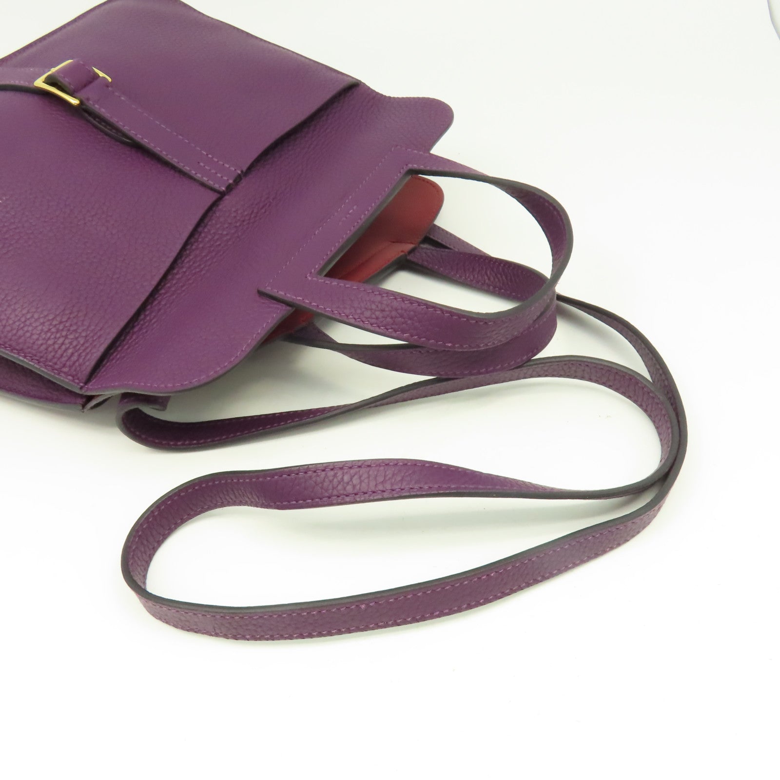 HERMES Clemence皮革Halzan 25 2Way Shoulder Bag金扣手挽肩背兩用袋紫色/Rouge Grenat石榴紅色