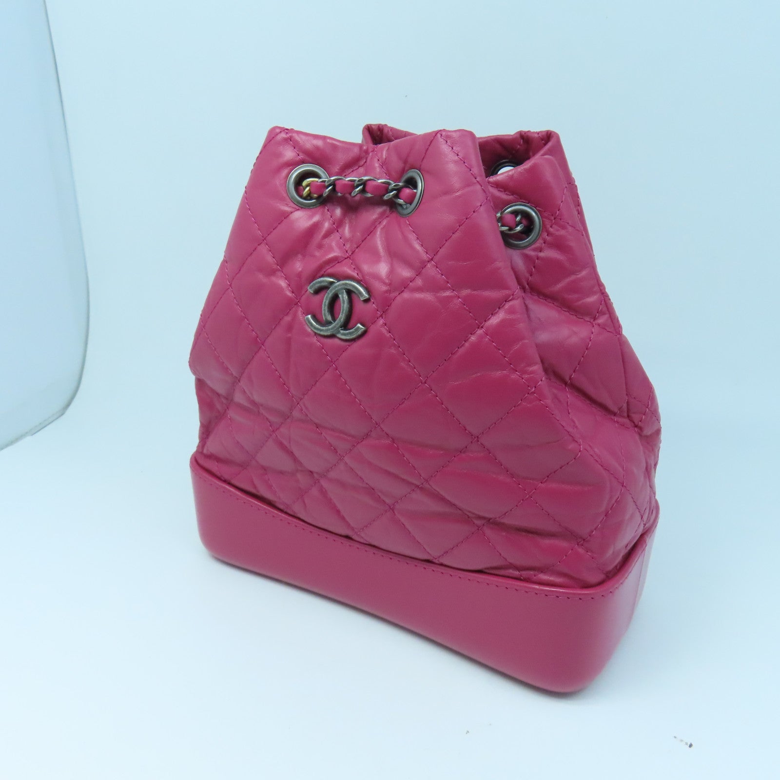 CHANEL Rhombus Sheepskin Leather Backpack Chain Belt Backpack Pink