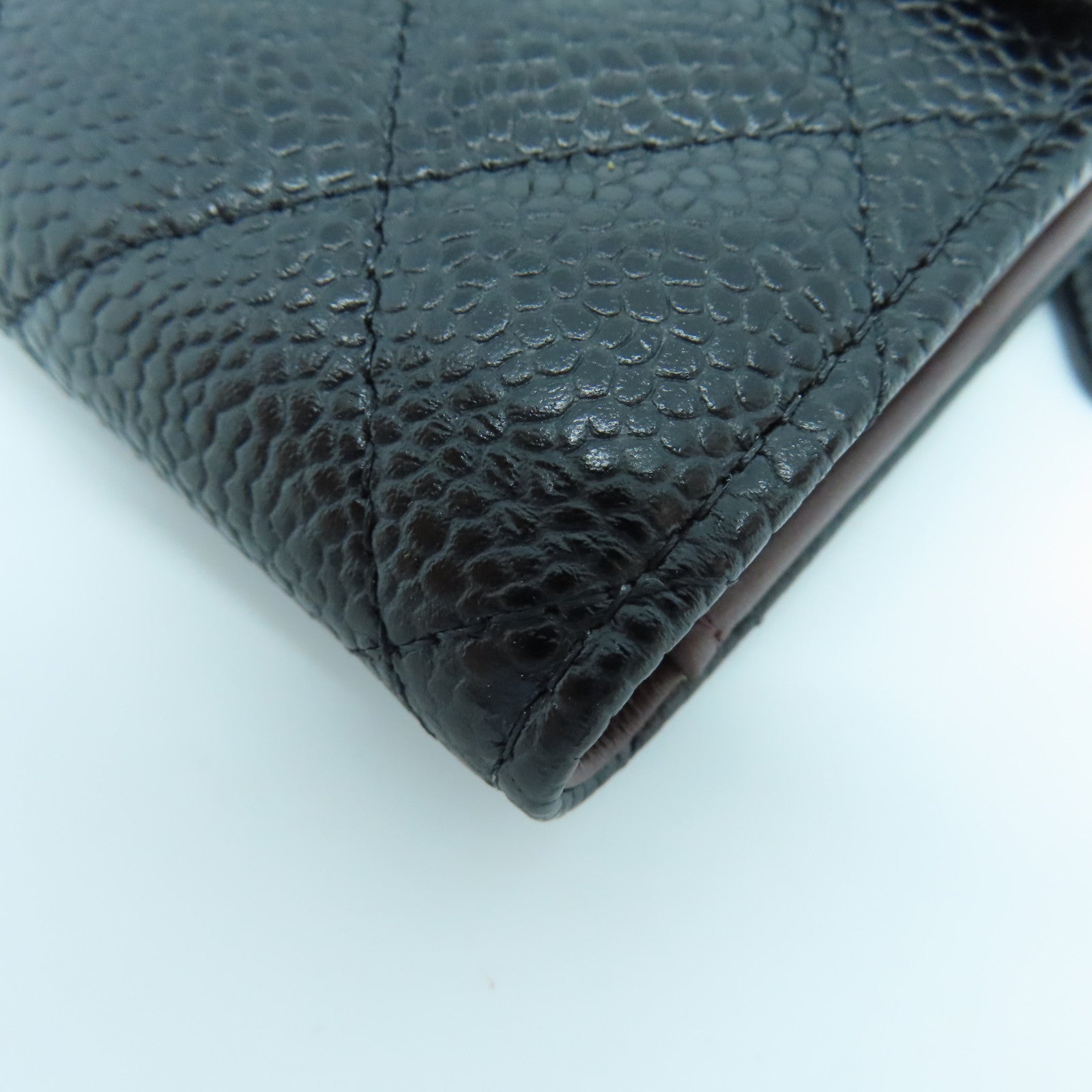 CHANEL 菱格Caviar皮革Wallet金扣錢包黑色