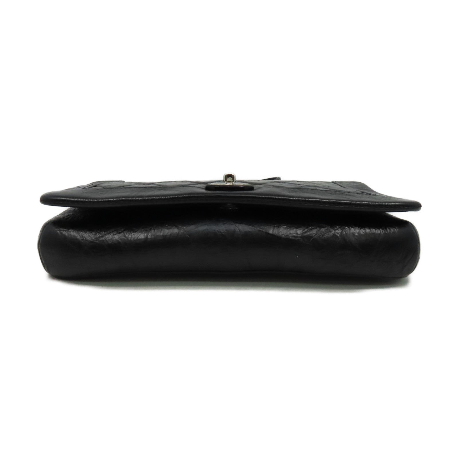 CHANEL 菱格牛皮皮革Chain Shoulder Bag銀扣鏈帶肩背袋黑色