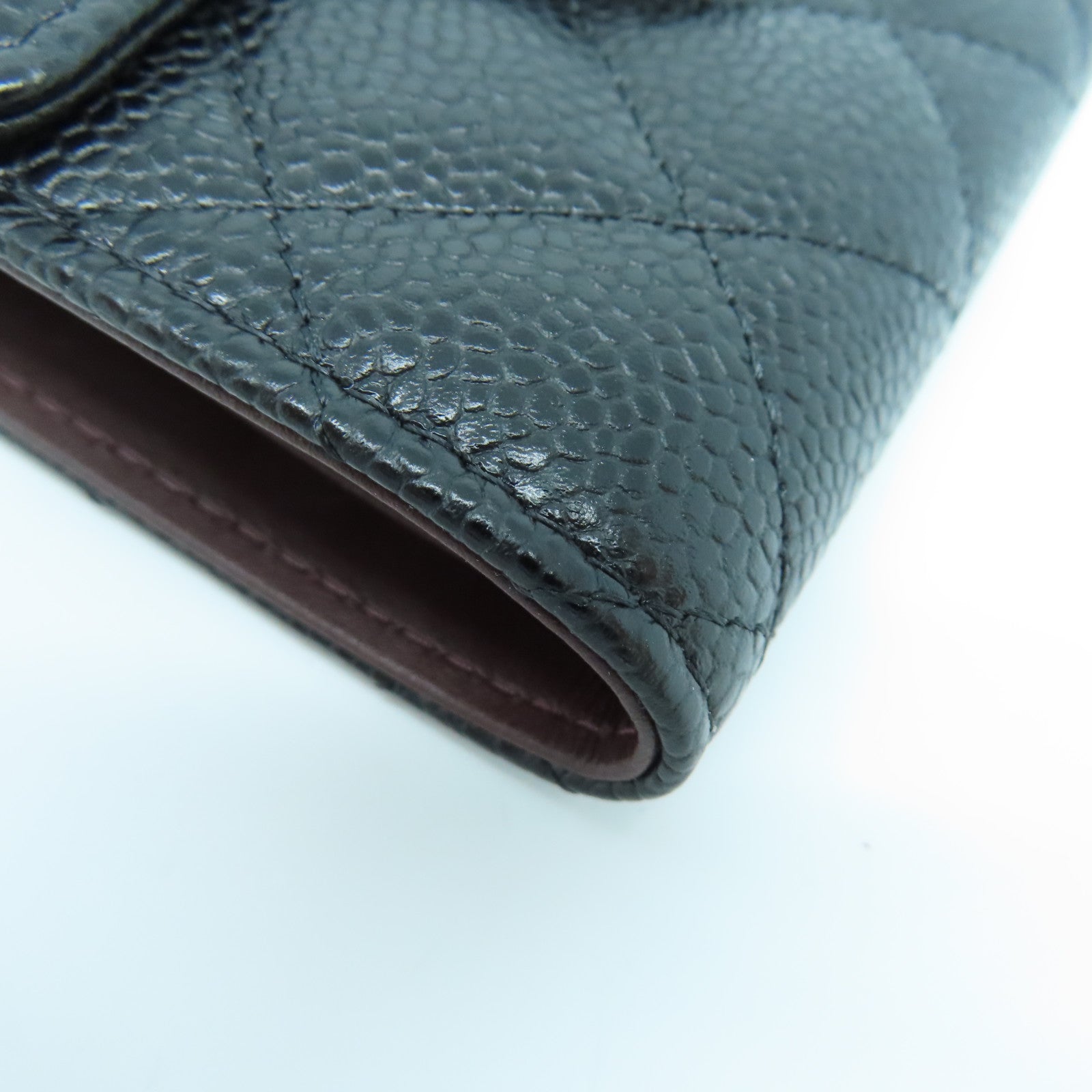 CHANEL 菱格Caviar皮革Wallet金扣錢包黑色
