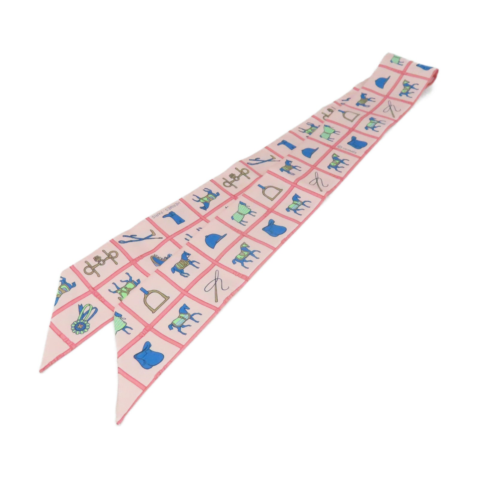 HERMES 絲質Twilly Scarf絲巾粉紅色/彩色