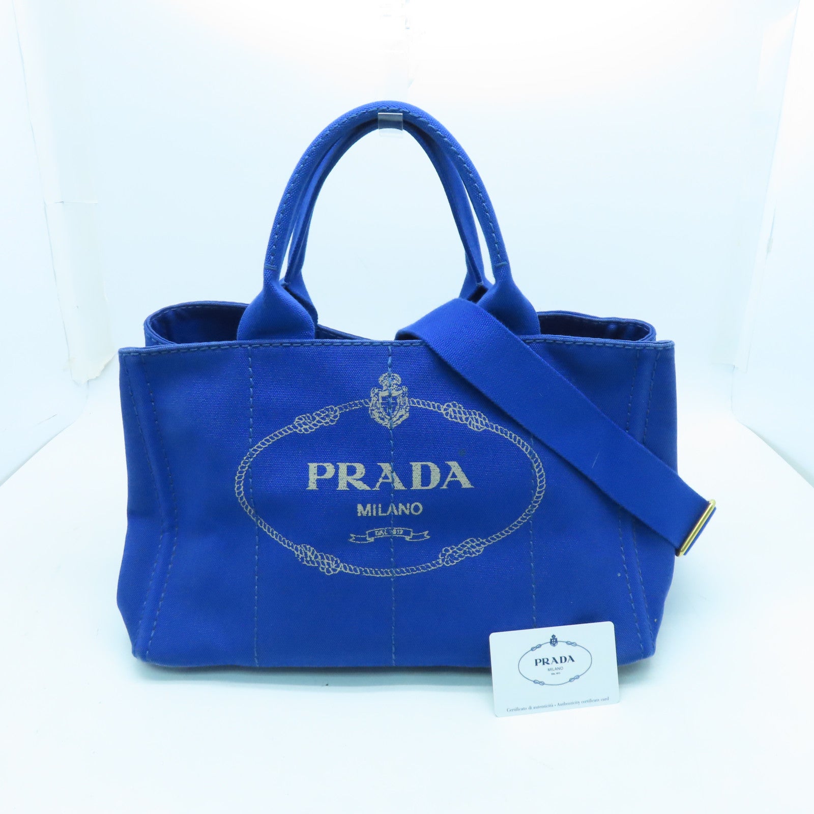 PRADA Canvas 2 Way Shoulder Gold Buckle Hand Shoulder Dual-purpose Bag Blue
