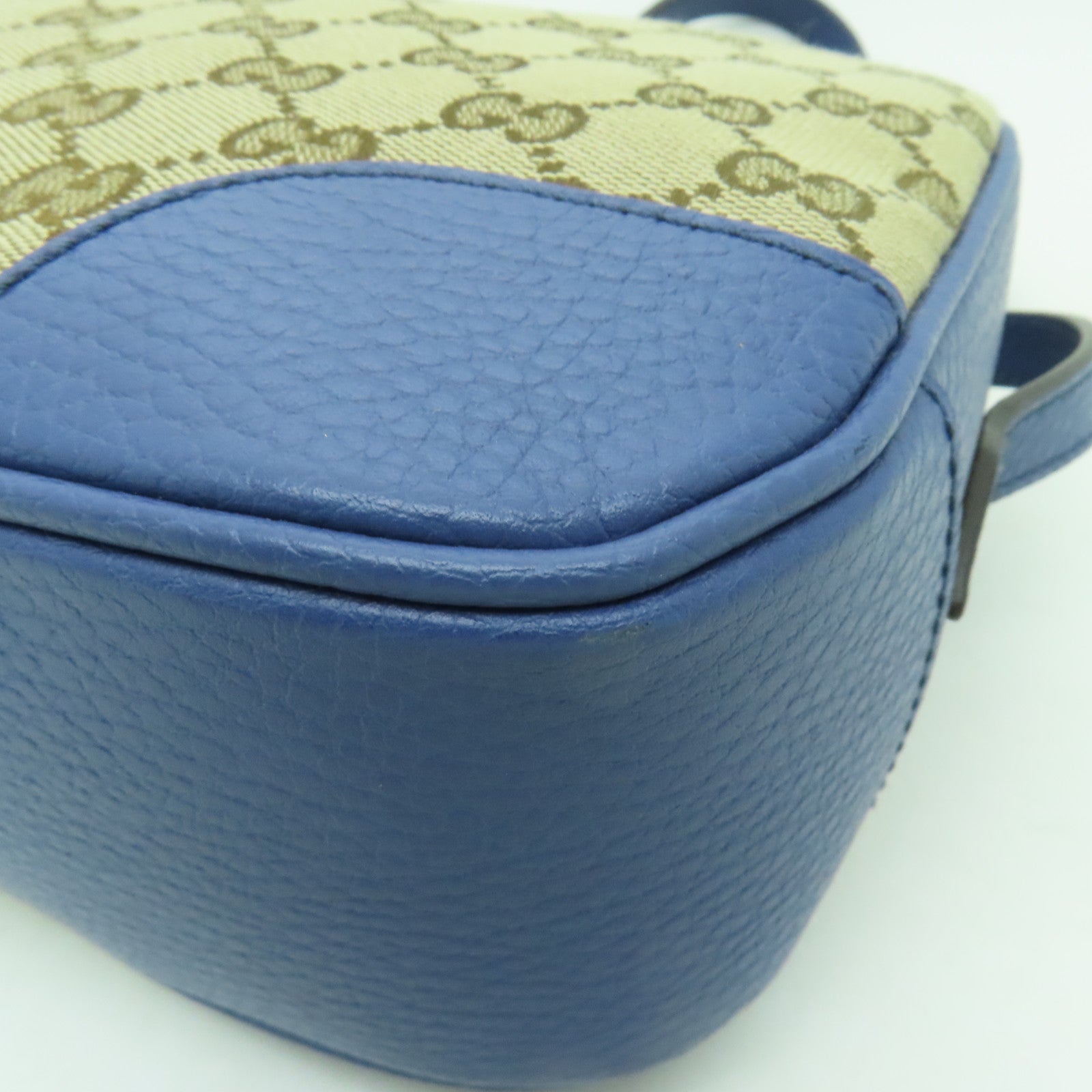 GUCCI 帆布/皮革Shoulder Bag金扣肩背袋啡色/藍色