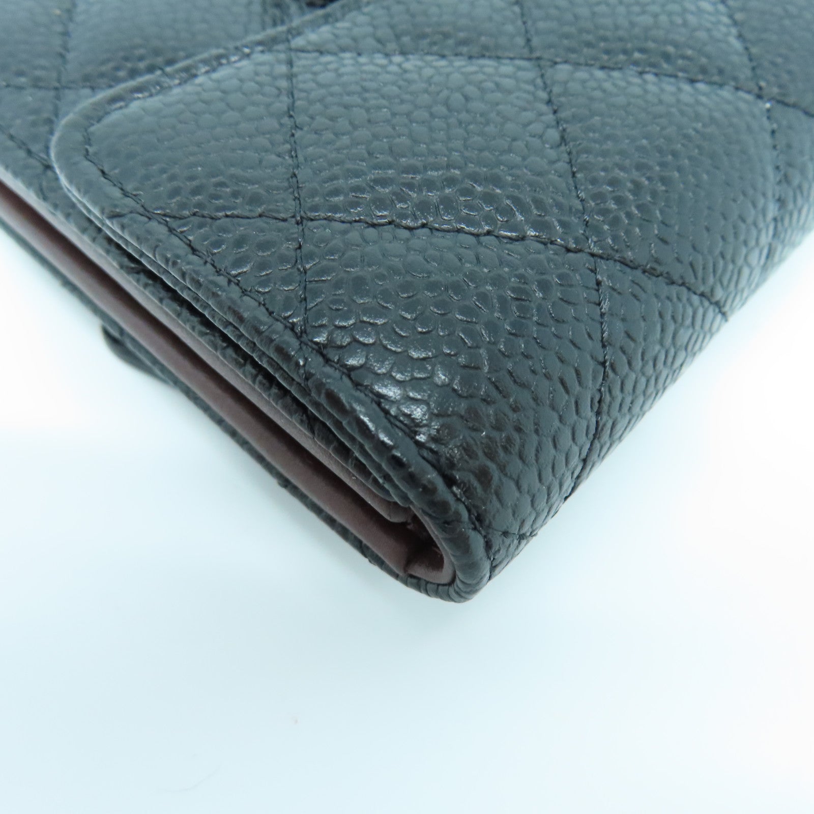 CHANEL 菱格Caviar皮革Wallet金扣錢包黑色