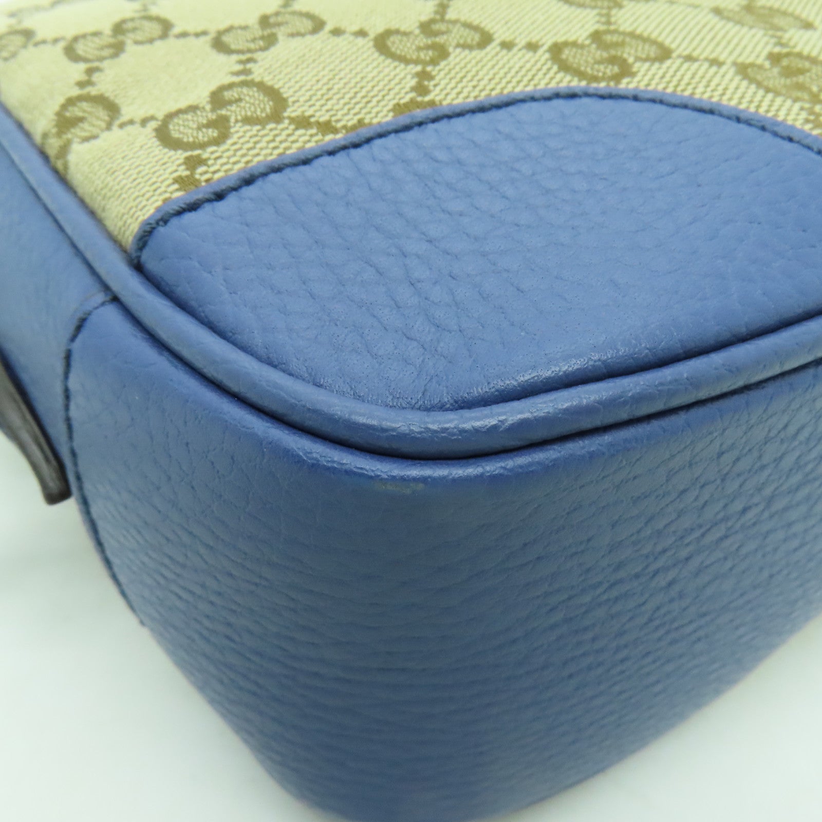 GUCCI 帆布/皮革Shoulder Bag金扣肩背袋啡色/藍色