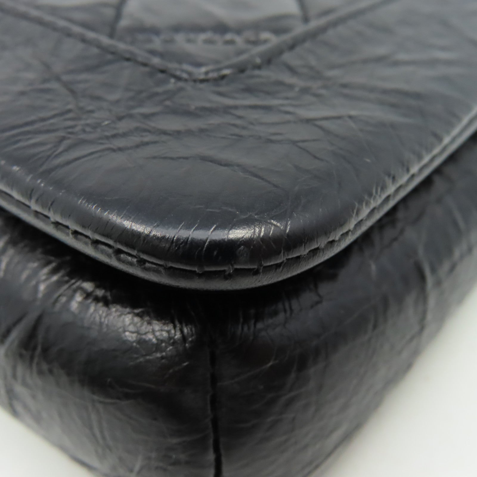 CHANEL 菱格牛皮皮革Chain Shoulder Bag銀扣鏈帶肩背袋黑色
