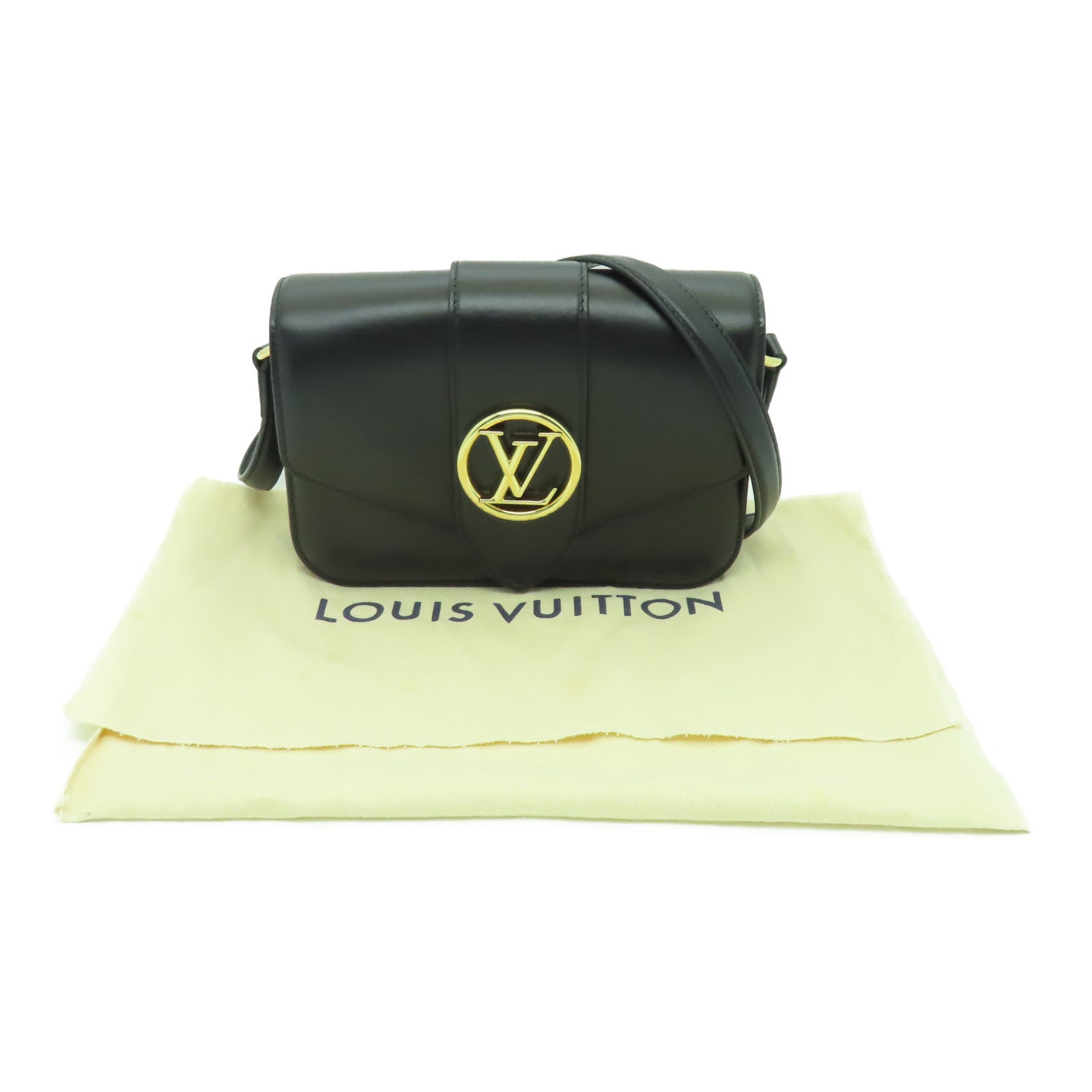 LOUIS VUITTON 牛皮皮革Pont 9金扣肩背袋黒色