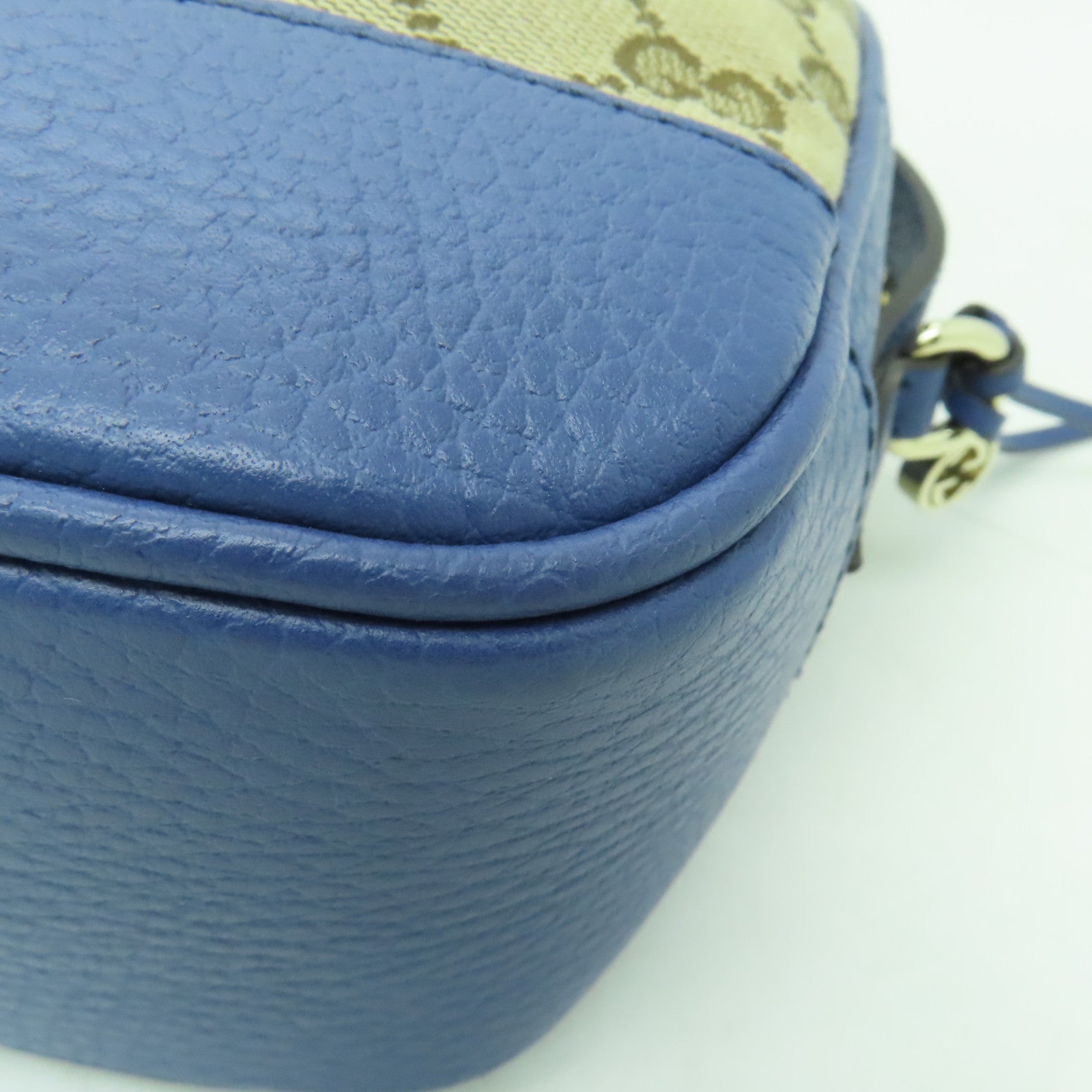 GUCCI 帆布/皮革Shoulder Bag金扣肩背袋啡色/藍色