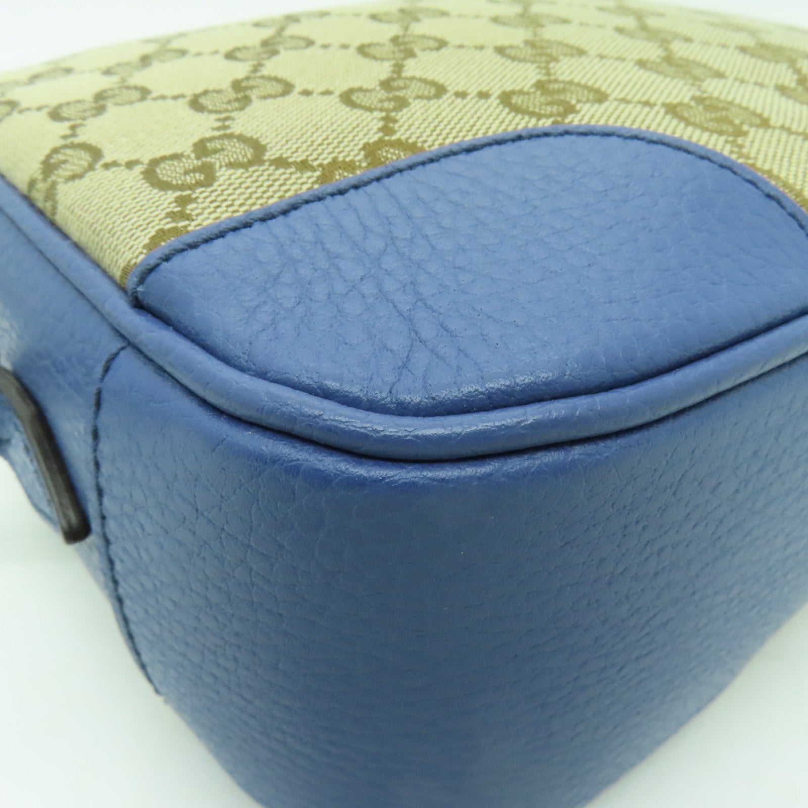 GUCCI 帆布/皮革Shoulder Bag金扣肩背袋啡色/藍色