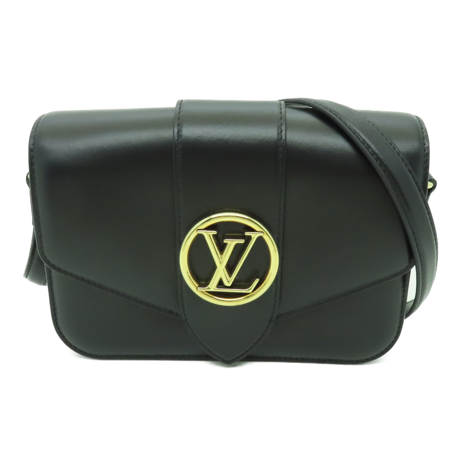 LOUIS VUITTON 牛皮皮革Pont 9金扣肩背袋黒色