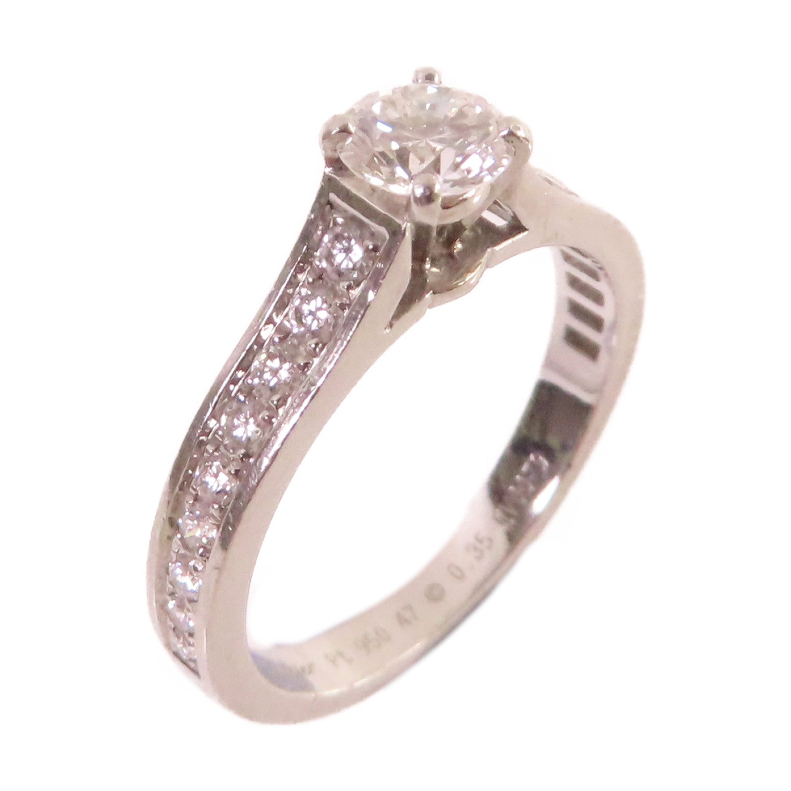 CARTIER PT950鉑金/0.35ct鑽石1985Solitaire Engagement Diamond Ring戒指#47/US#4