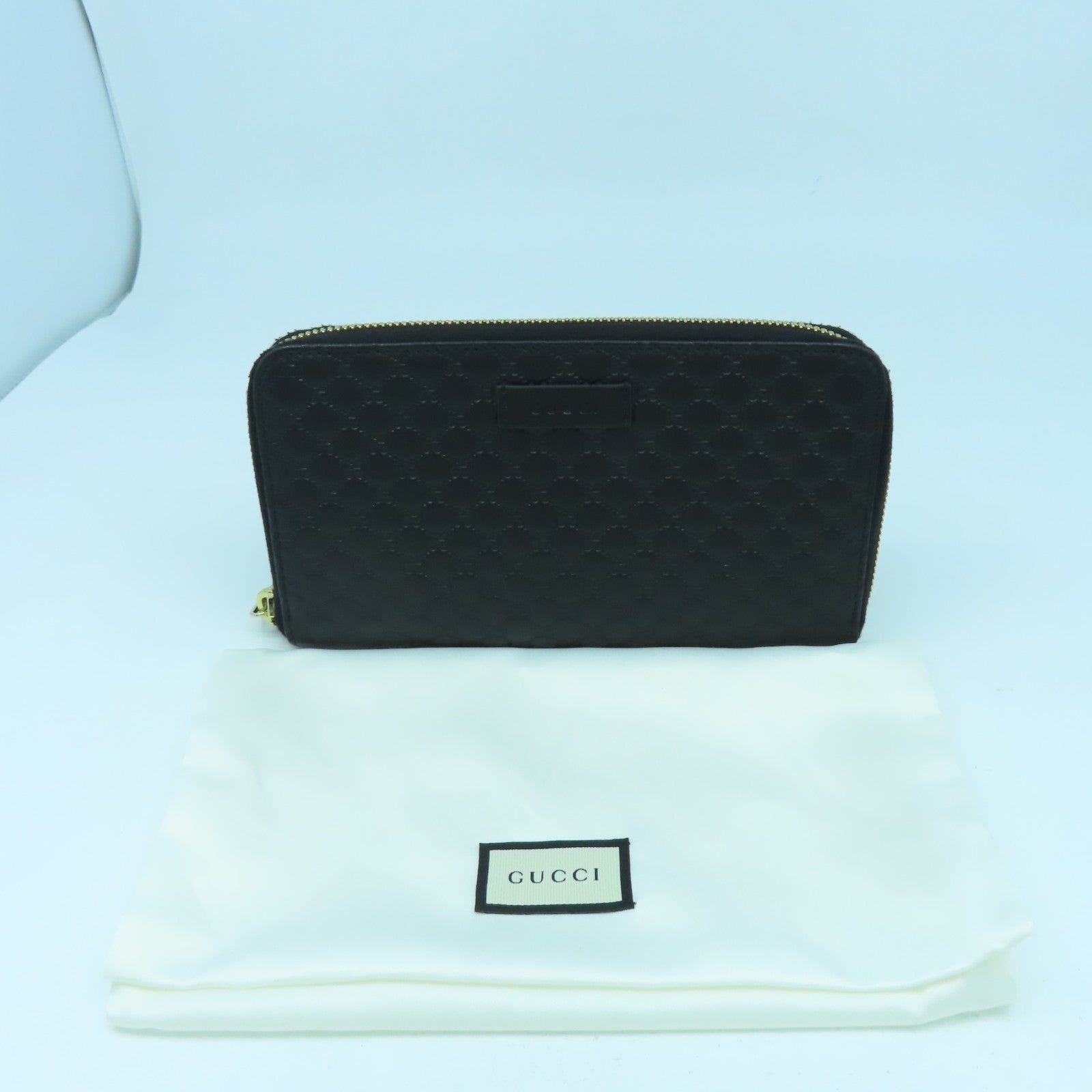 GUCCI 牛皮皮革Zipper Long Wallet金扣長錢包黑色