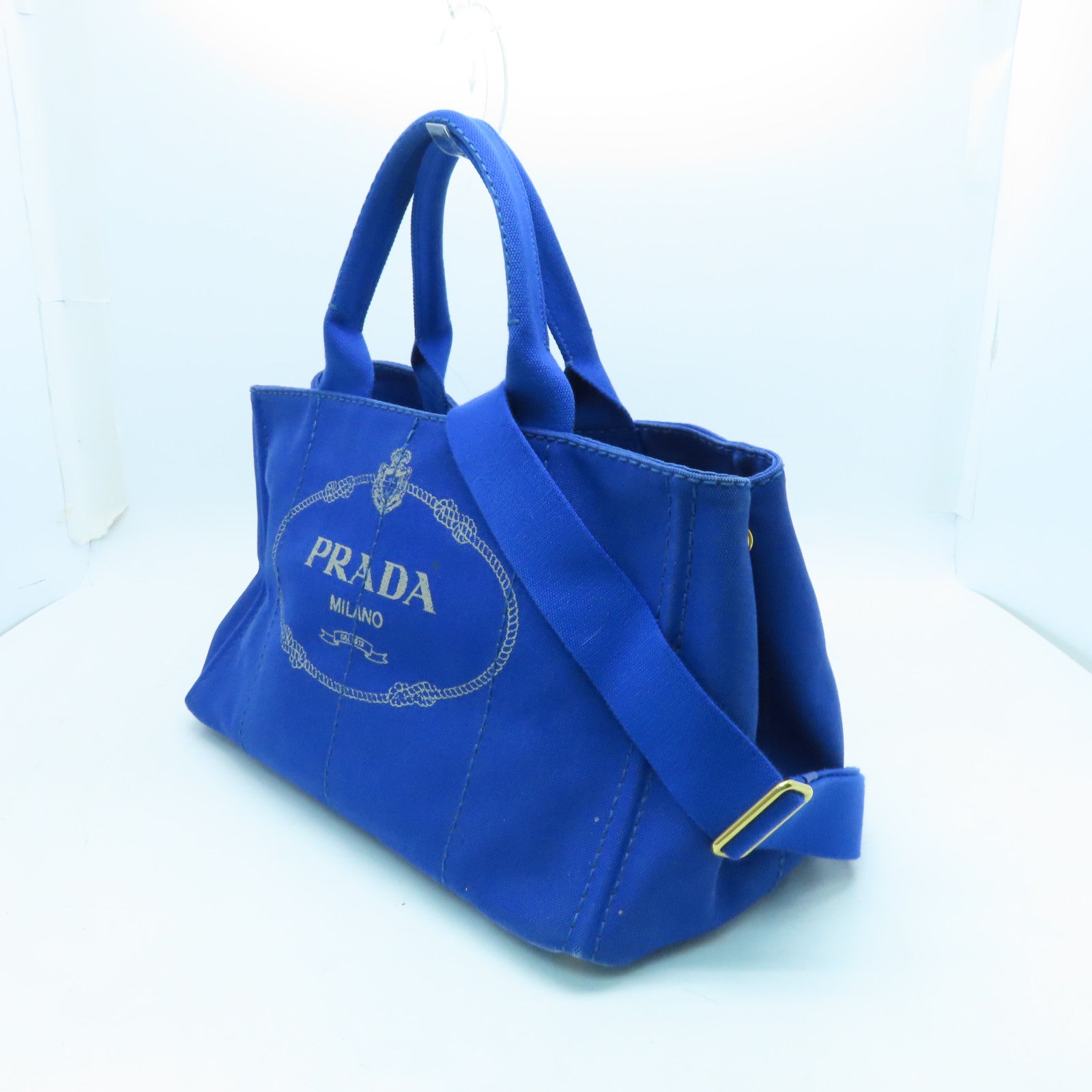 PRADA Canvas 2 Way Shoulder Gold Buckle Hand Shoulder Dual-purpose Bag Blue