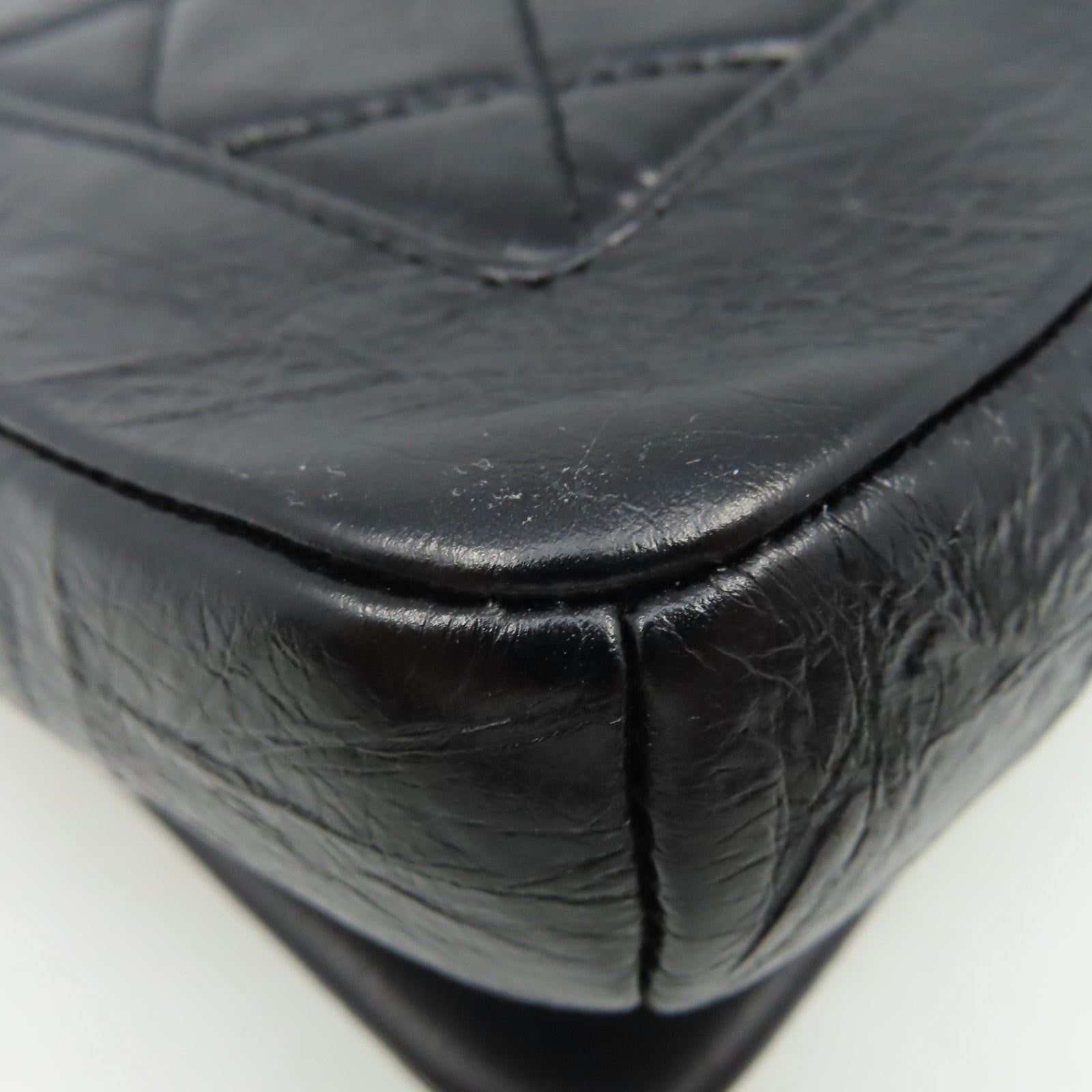 CHANEL 菱格牛皮皮革Chain Shoulder Bag銀扣鏈帶肩背袋黑色