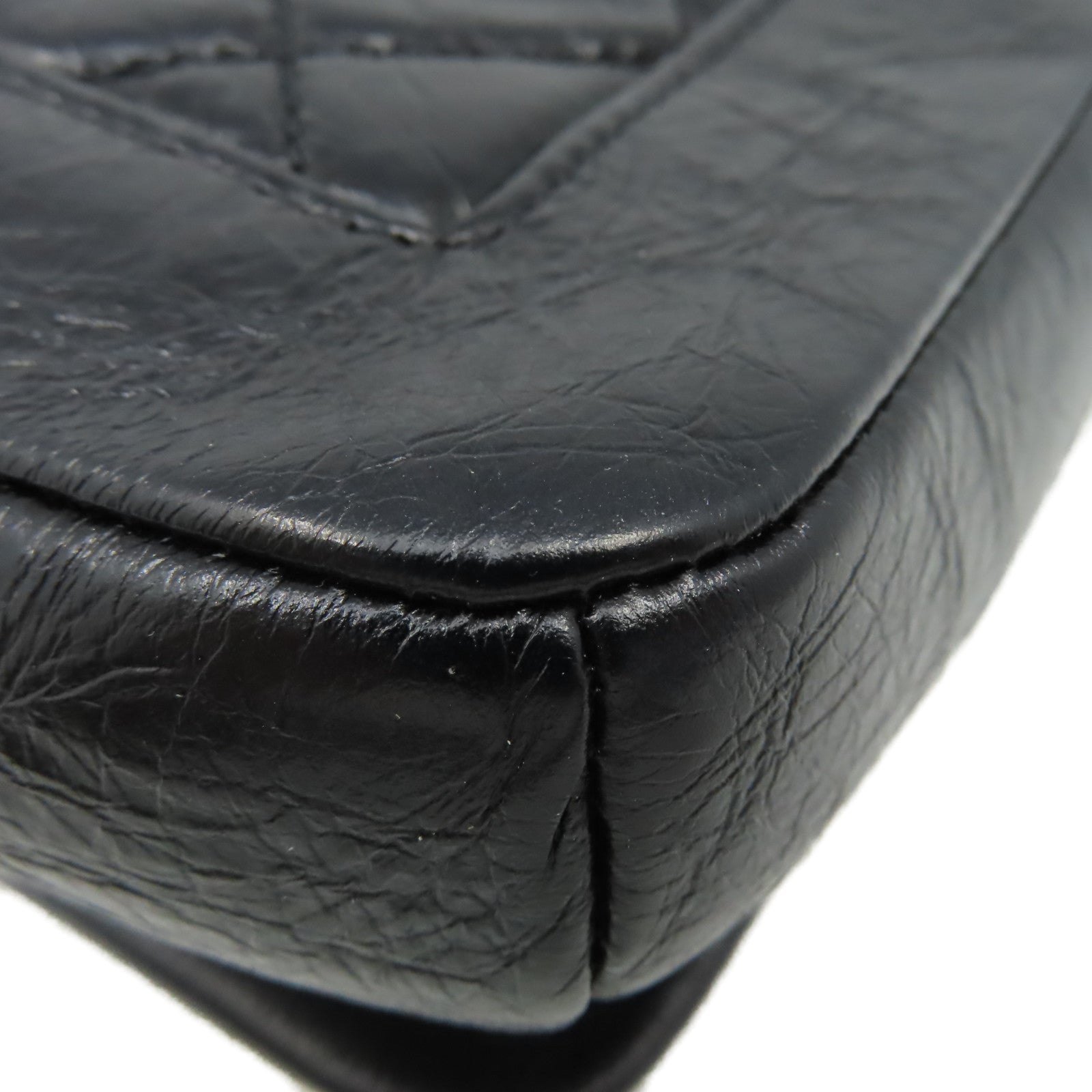 CHANEL 菱格牛皮皮革Chain Shoulder Bag銀扣鏈帶肩背袋黑色