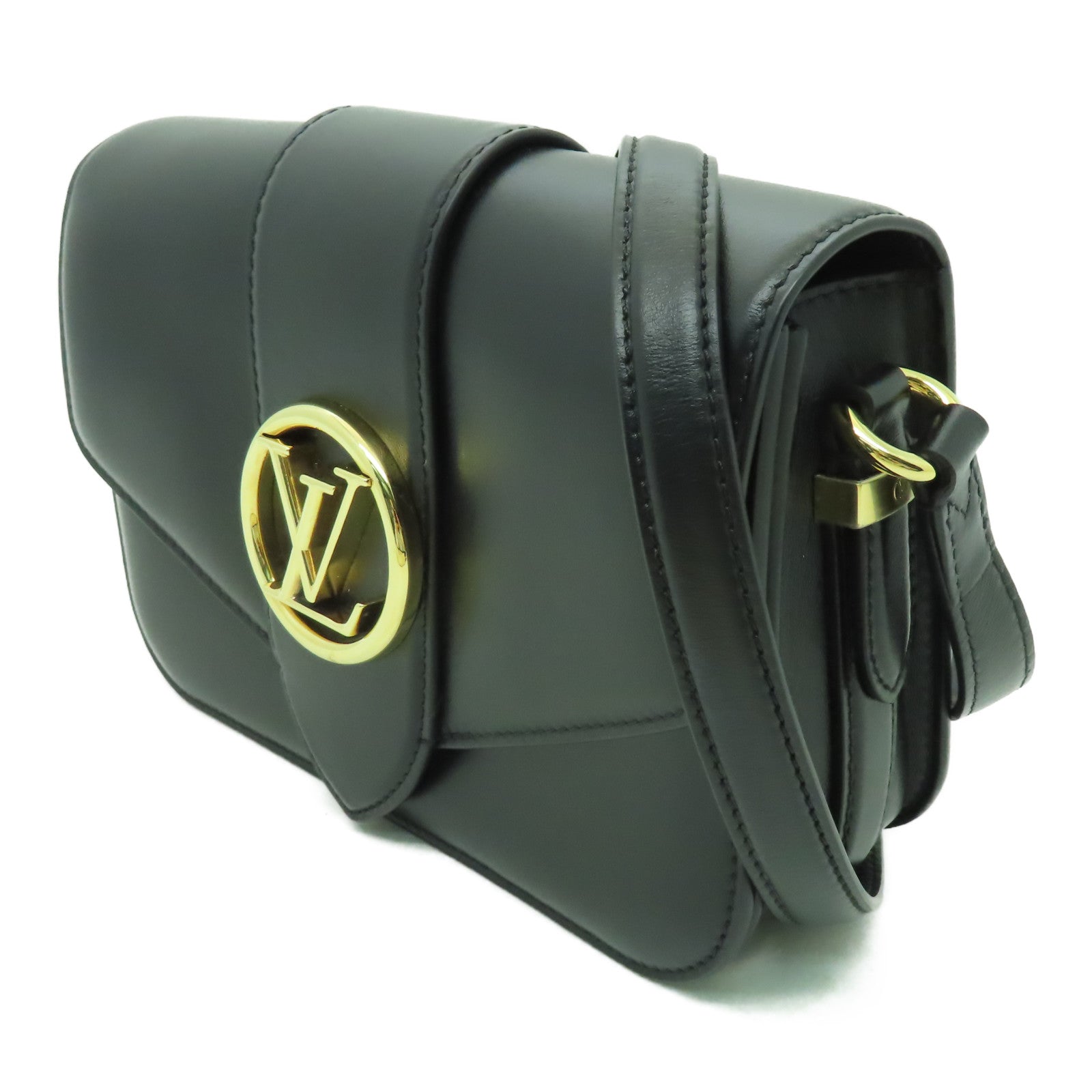 LOUIS VUITTON 牛皮皮革Pont 9金扣肩背袋黒色
