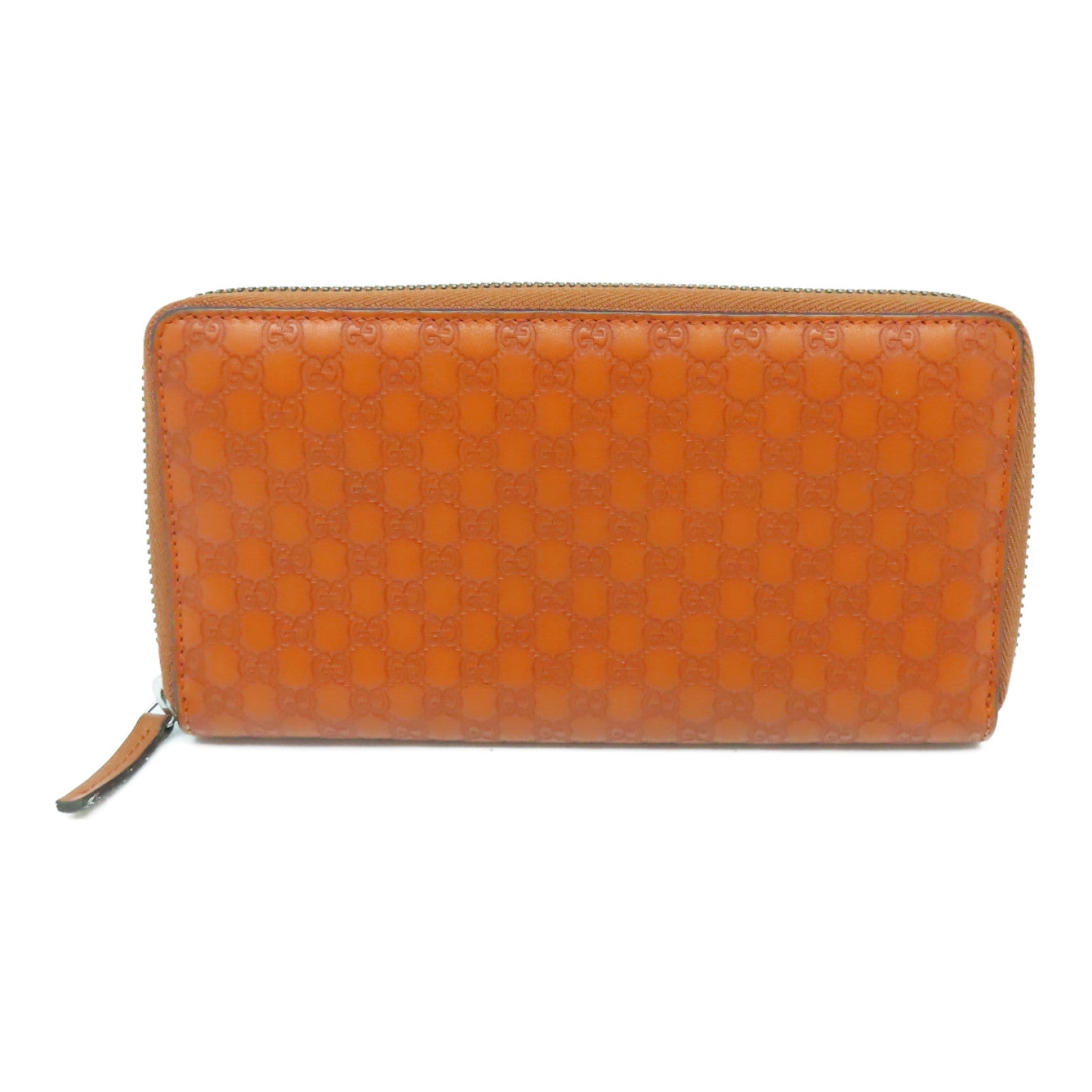 GUCCI Cowhide Leather Zipped Long Wallet Silver Buckle Long Wallet Orange