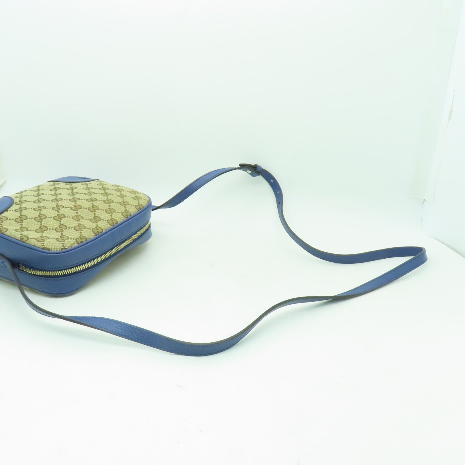 GUCCI 帆布/皮革Shoulder Bag金扣肩背袋啡色/藍色