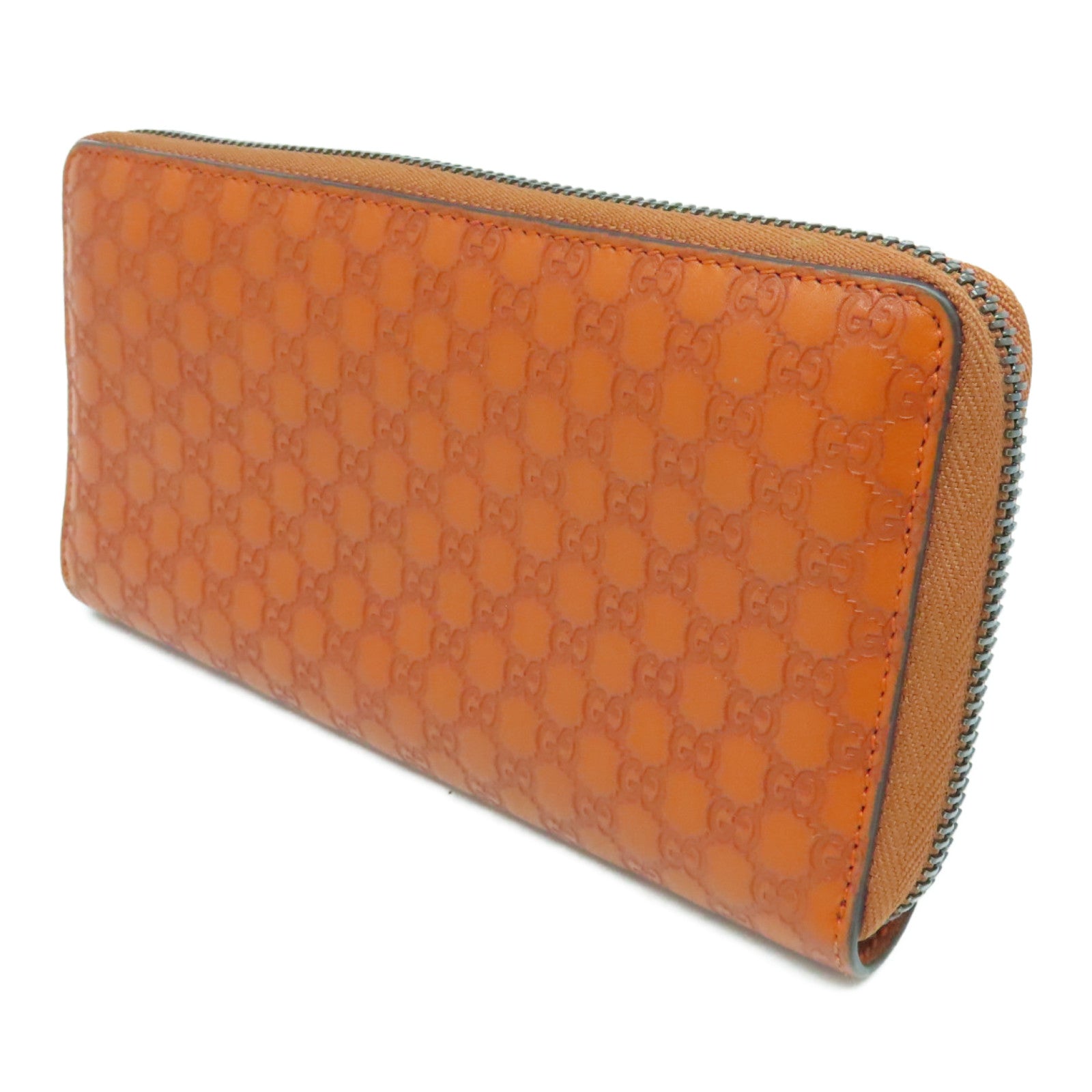 GUCCI Cowhide Leather Zipped Long Wallet Silver Buckle Long Wallet Orange