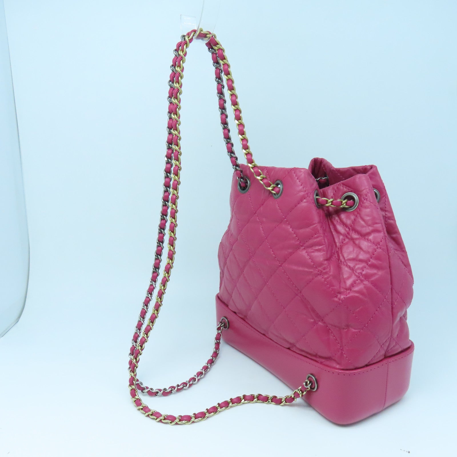CHANEL Rhombus Sheepskin Leather Backpack Chain Belt Backpack Pink