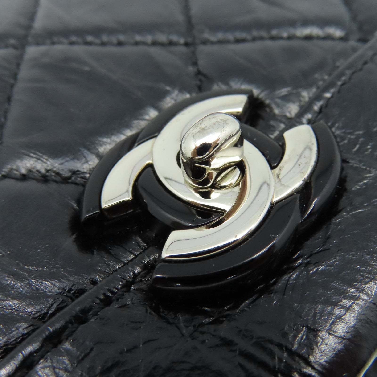 CHANEL 菱格牛皮皮革Chain Shoulder Bag銀扣鏈帶肩背袋黑色