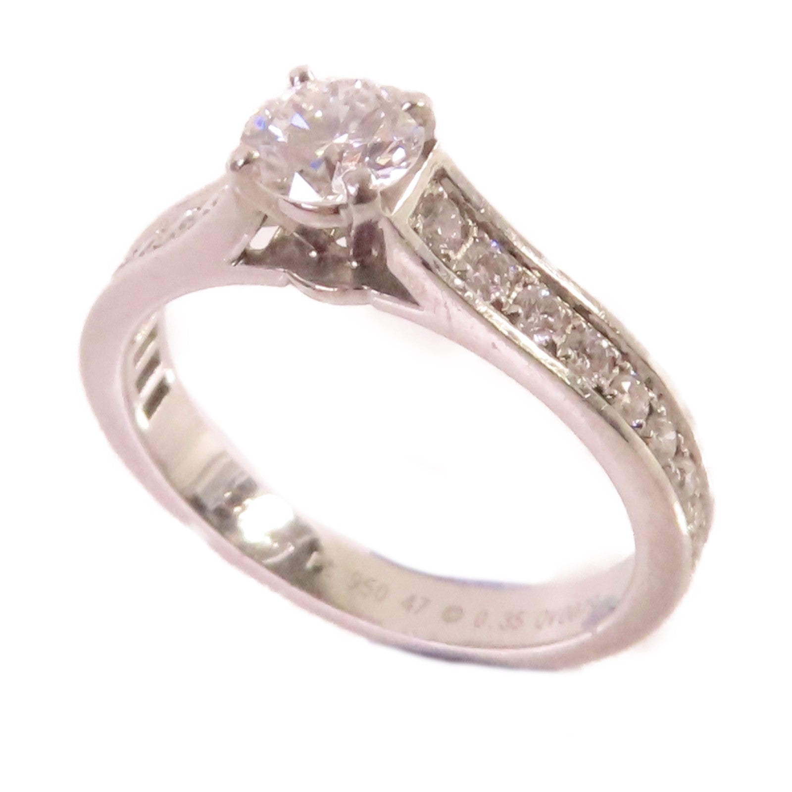 CARTIER PT950鉑金/0.35ct鑽石1985Solitaire Engagement Diamond Ring戒指#47/US#4