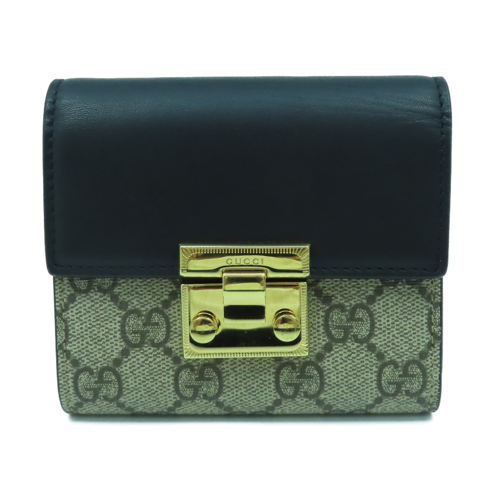 GUCCI 塗層帆布/牛皮皮革Wallet金扣錢包灰色/黑色