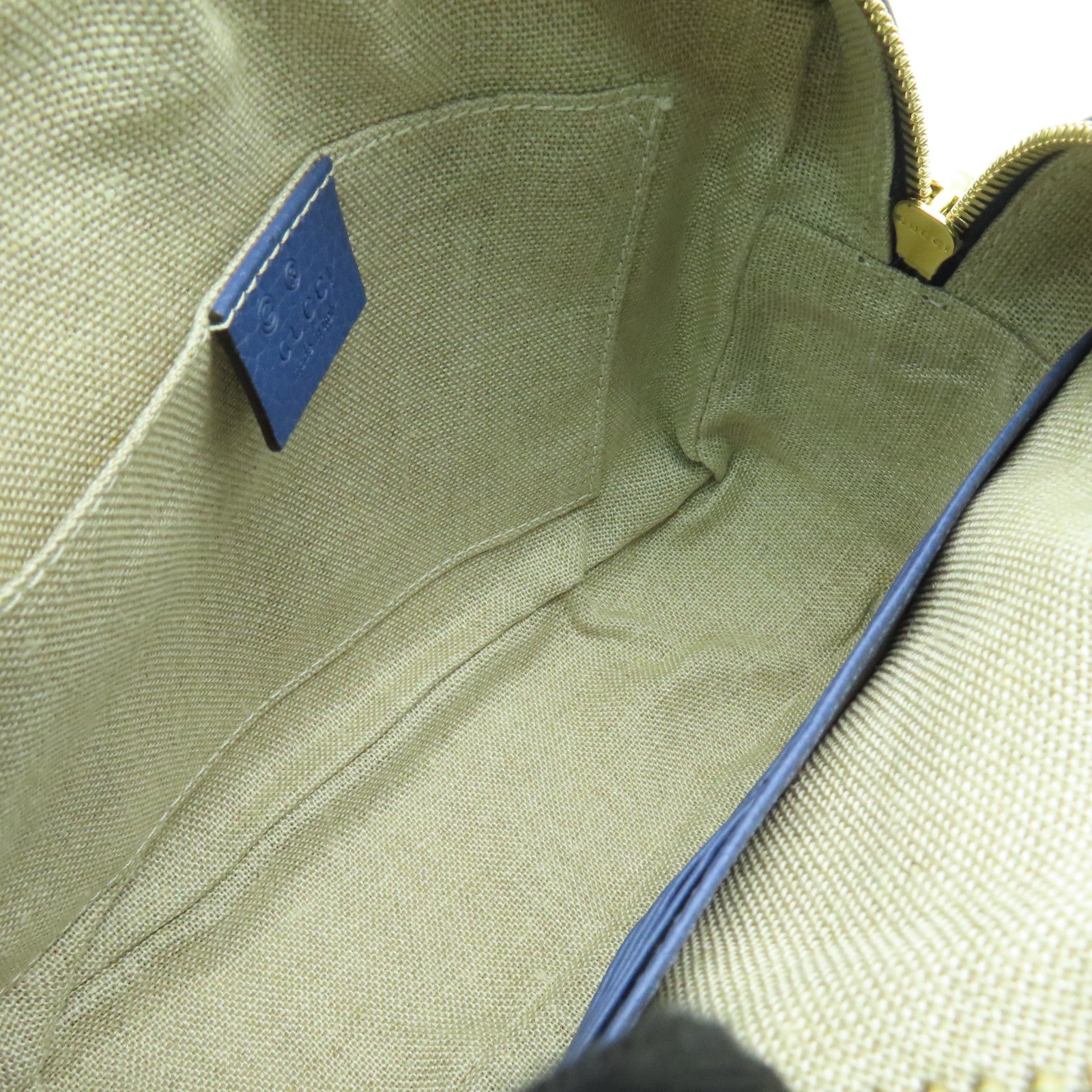 GUCCI 帆布/皮革Shoulder Bag金扣肩背袋啡色/藍色