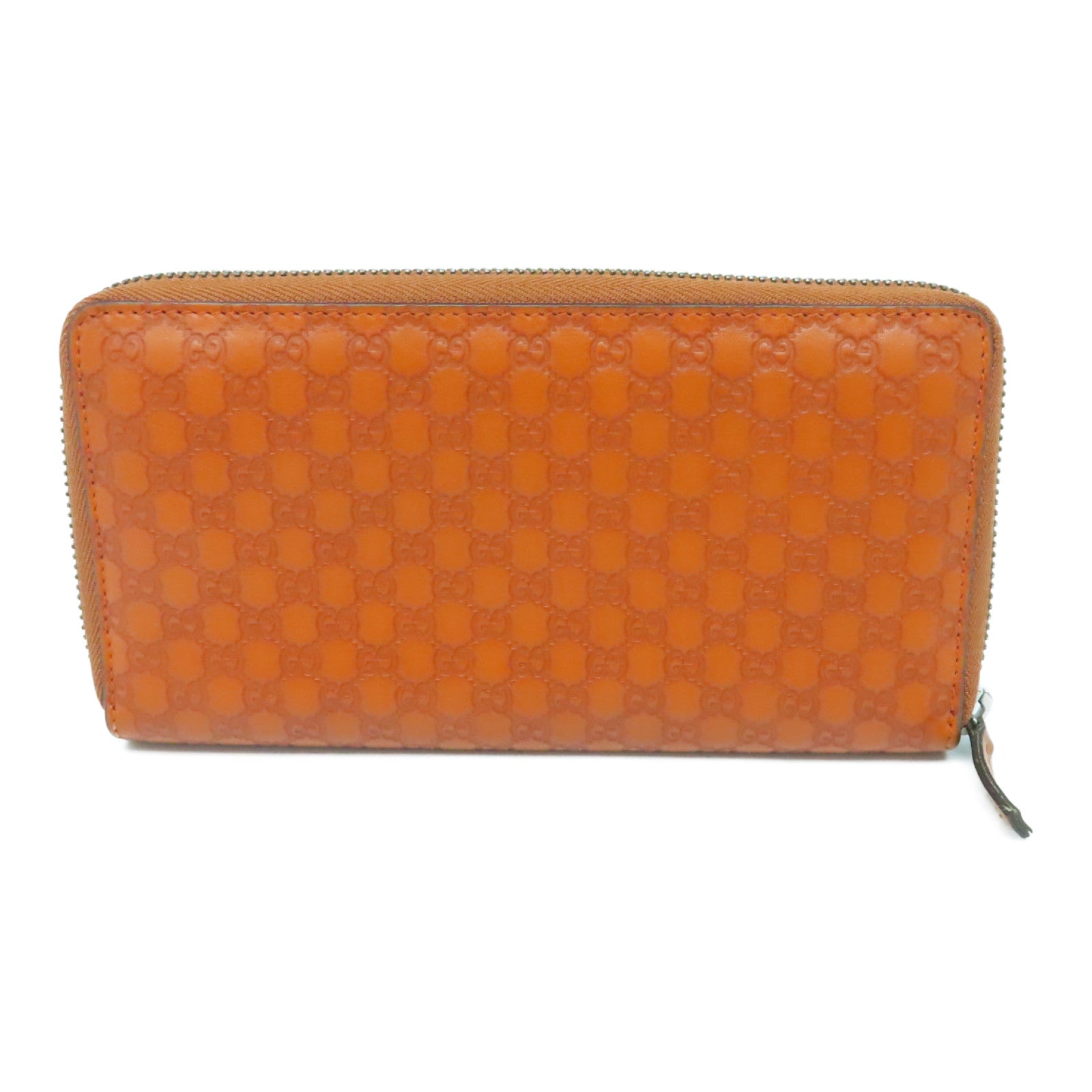 GUCCI Cowhide Leather Zipped Long Wallet Silver Buckle Long Wallet Orange