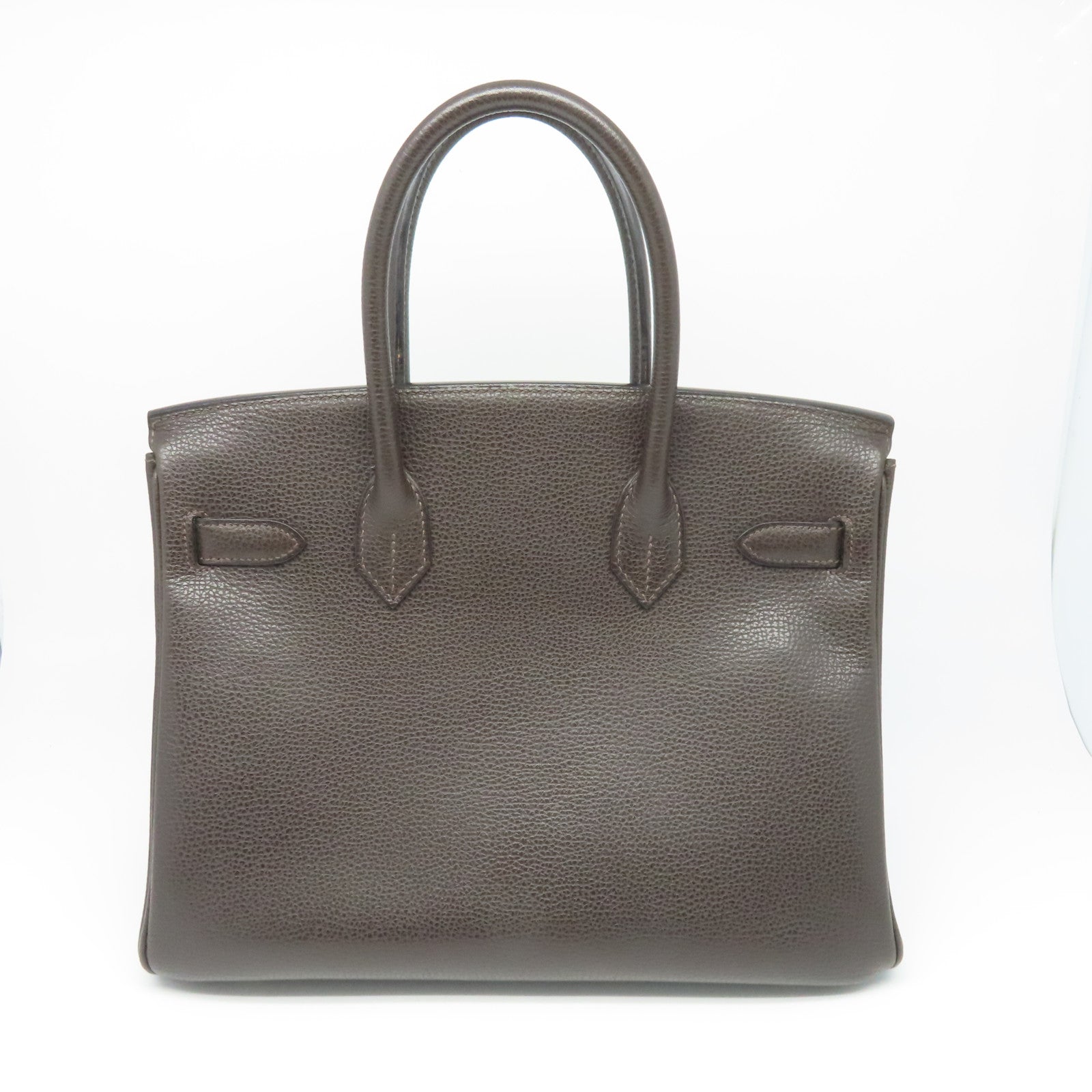 HERMES Buffle Skipper Leather Birkin 30 Gold Buckle Handle Bag Chocolat Brown