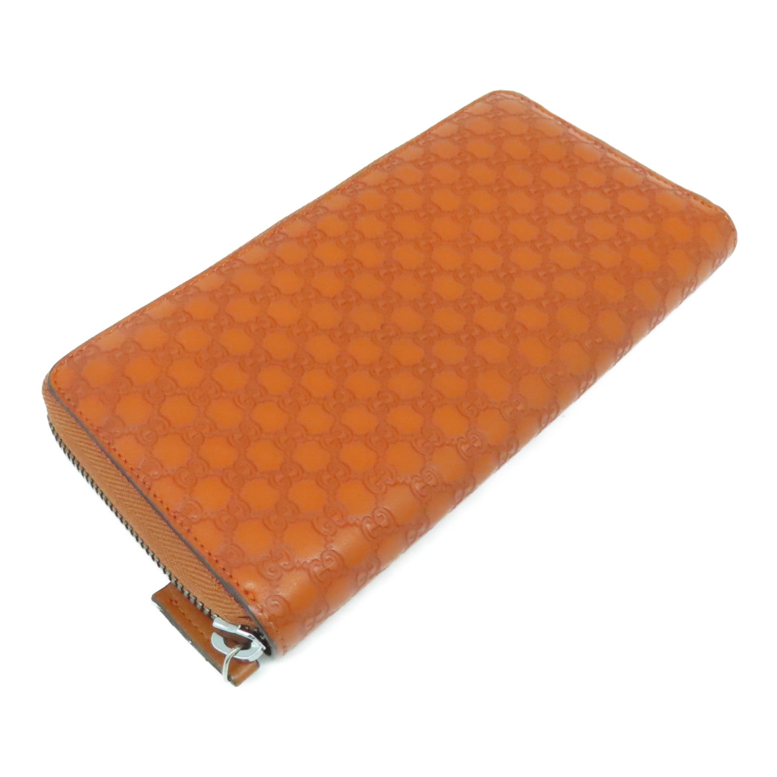 GUCCI Cowhide Leather Zipped Long Wallet Silver Buckle Long Wallet Orange