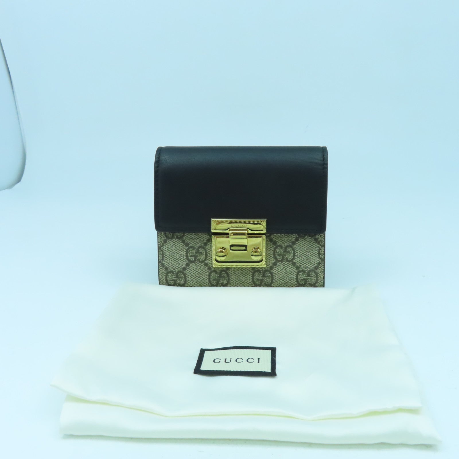 GUCCI 塗層帆布/牛皮皮革Wallet金扣錢包灰色/黑色