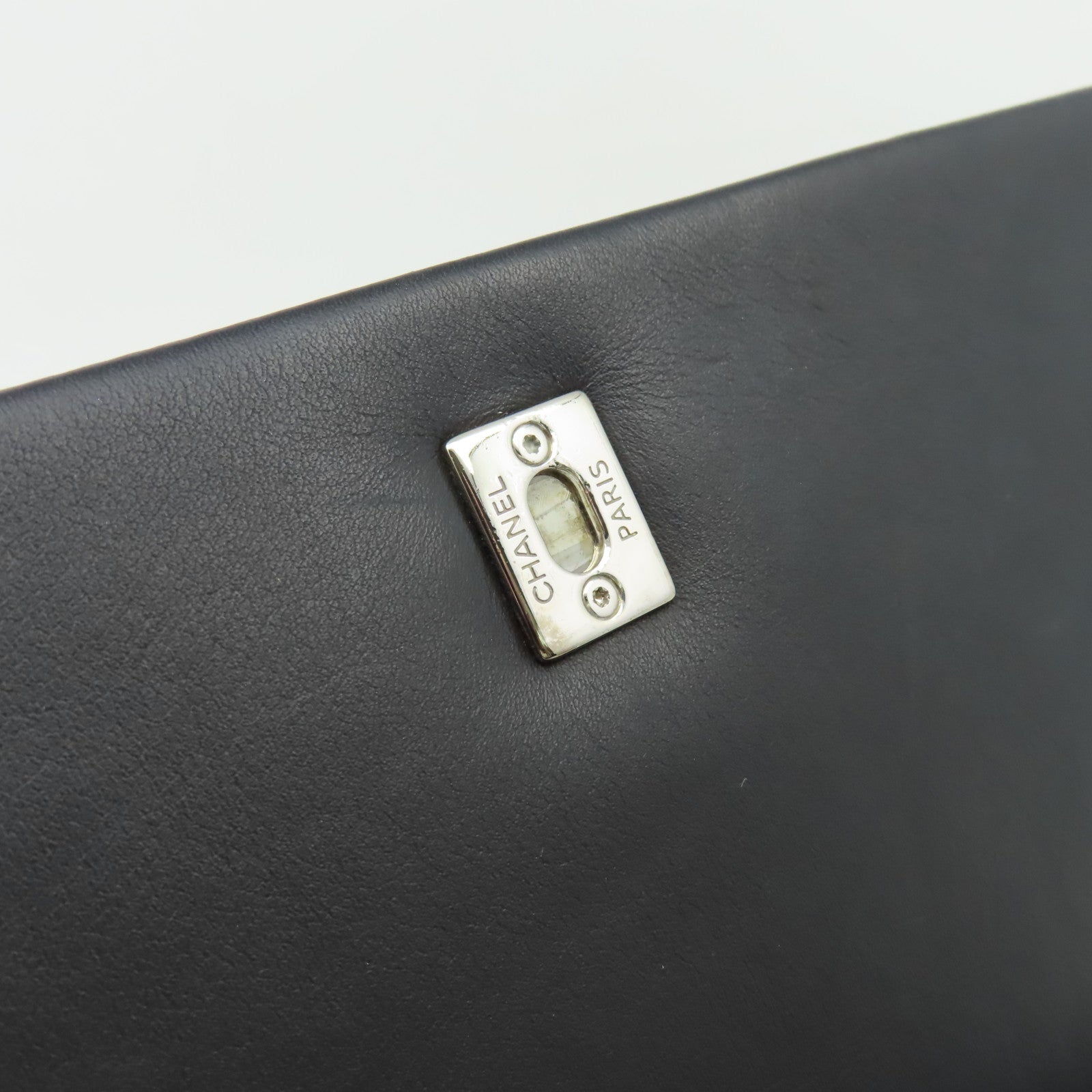 CHANEL 菱格牛皮皮革Chain Shoulder Bag銀扣鏈帶肩背袋黑色